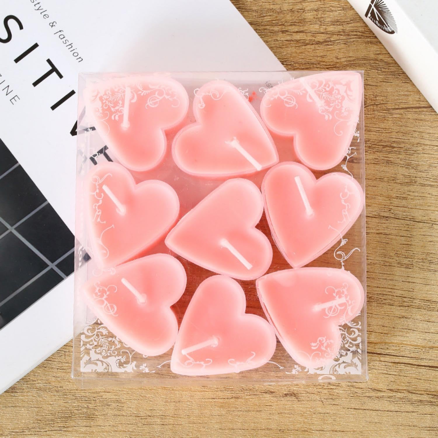 Santiyis Pink Tea Lights 9 Pack Romantic Heart Candles