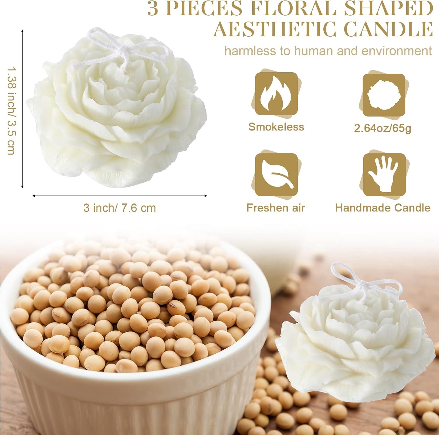 Roowest 3 Pcs Flower Shaped Soy Wax Candles