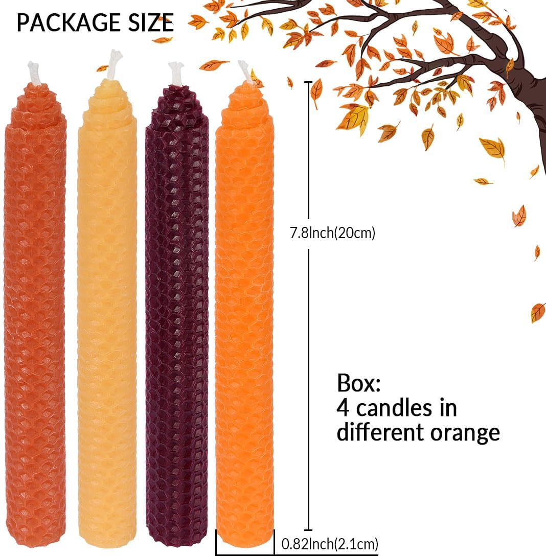 DEYBBY 8 Inch Hand-Rolled Beeswax Taper Candles 4 Pack Cone Top