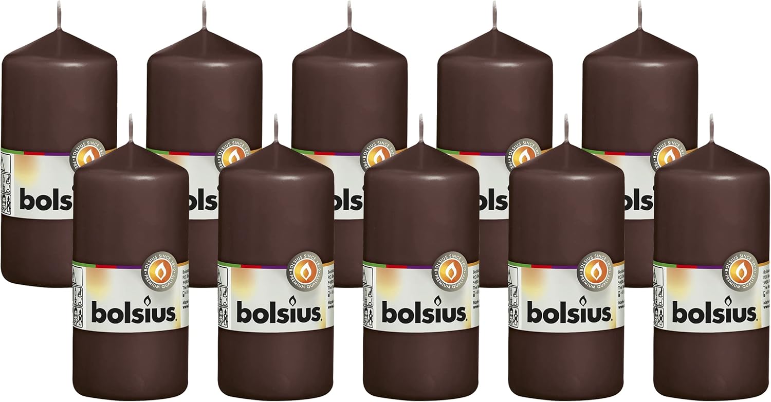 BOLSIUS 10 Unscented Maroon Pillar Candles - 33 Hours Burn Time