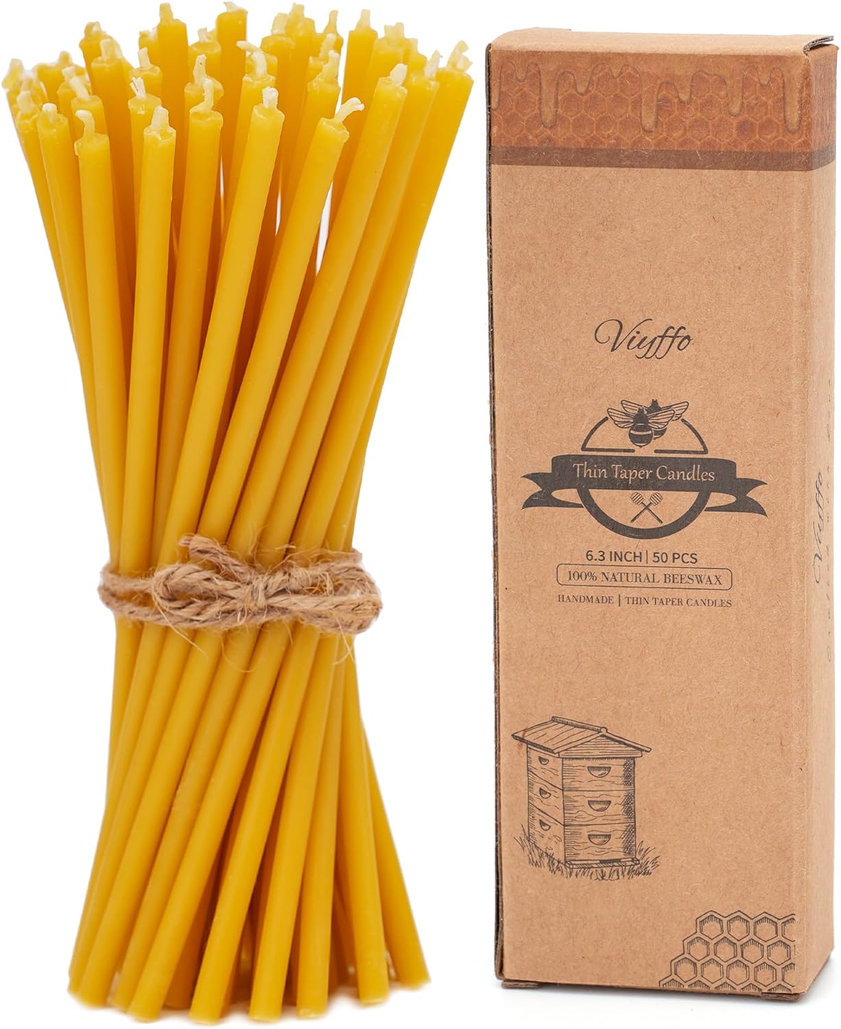 Viyffo 63 Inch Beeswax Taper Candles Set of 50