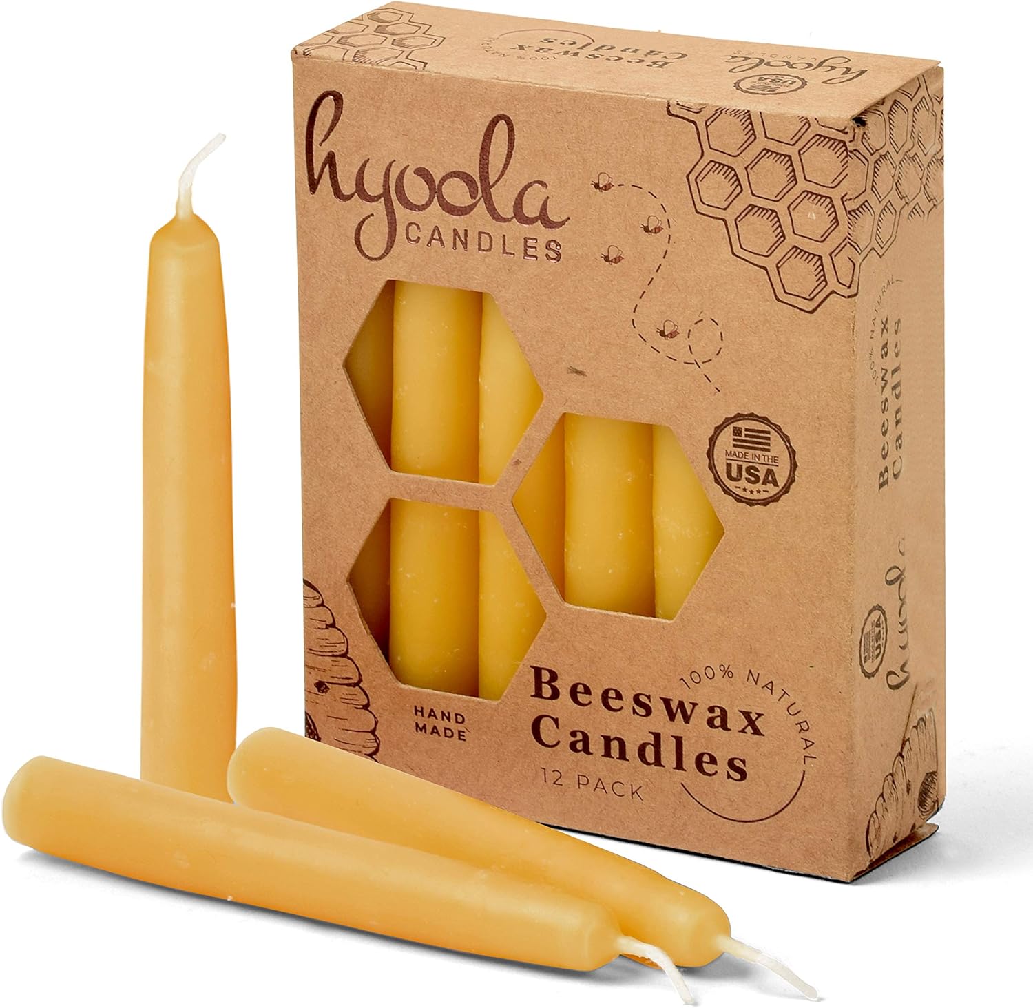 Hyoola Beeswax Tree Candles 12 Pack - Handmade in USA - Yellow