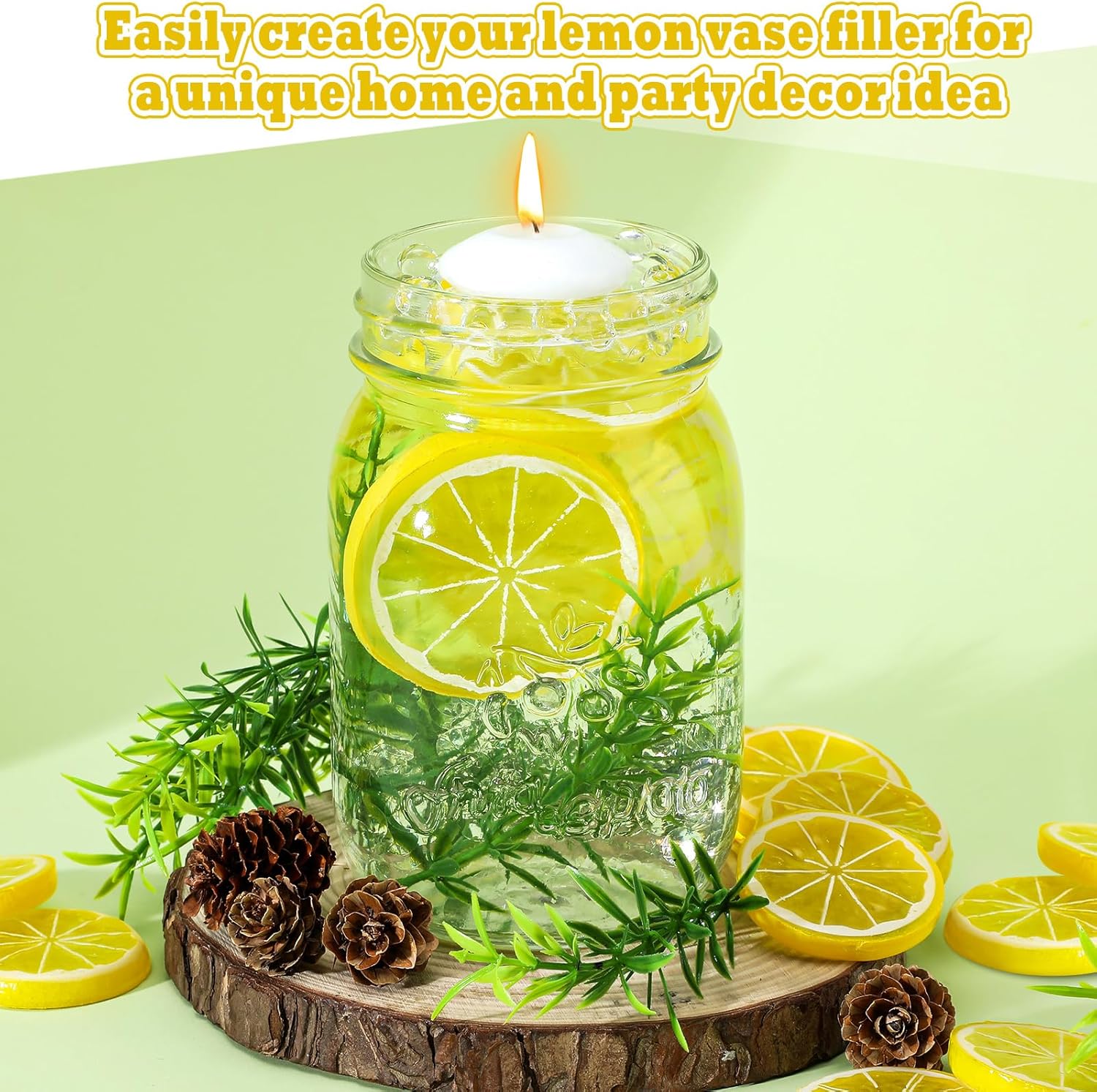 Riceshoot 98 Pcs Lemon Vase Fillers with Floating Candles Kit