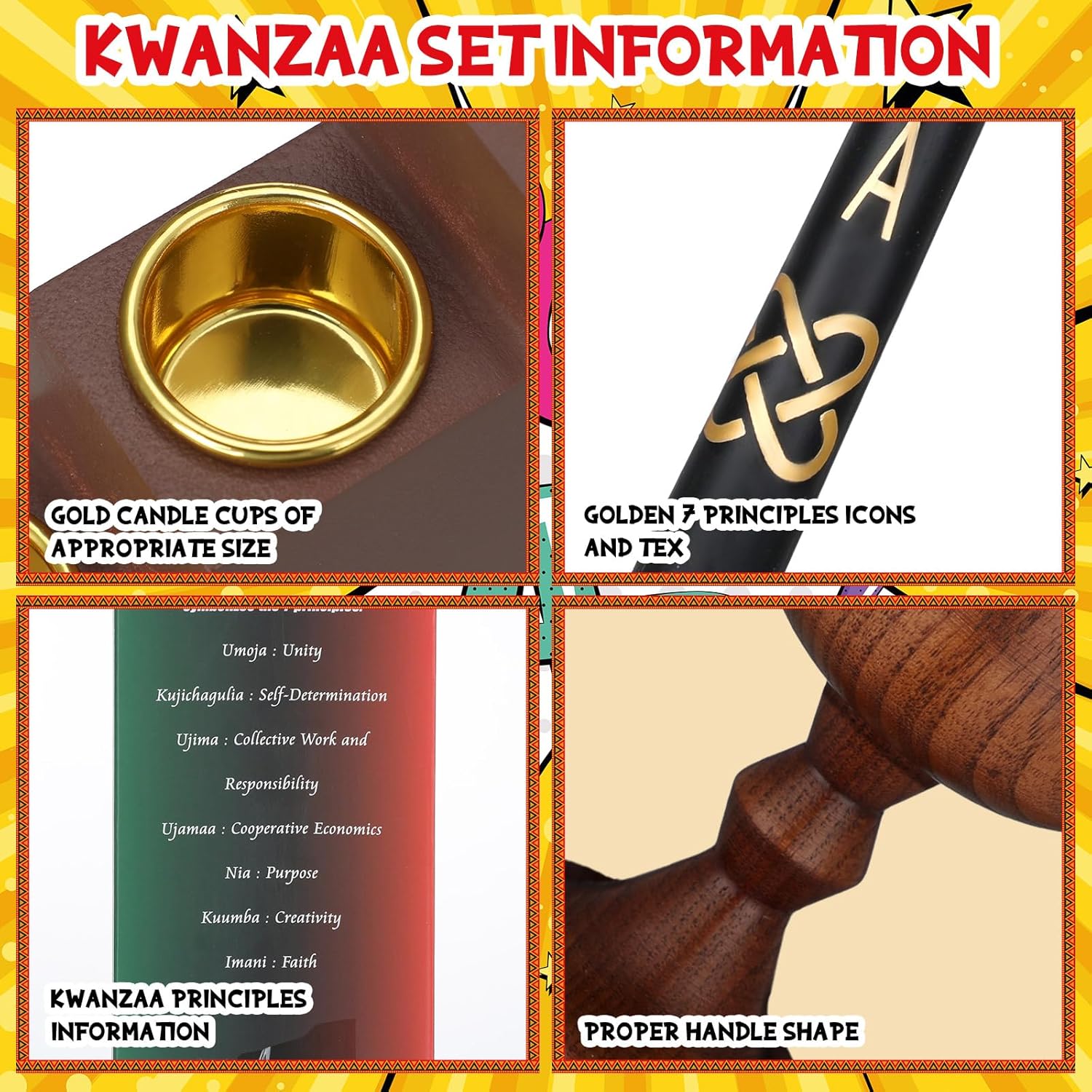 7 Pcs Kwanzaa Kinara Taper Candles Set with Holder and Unity Cup