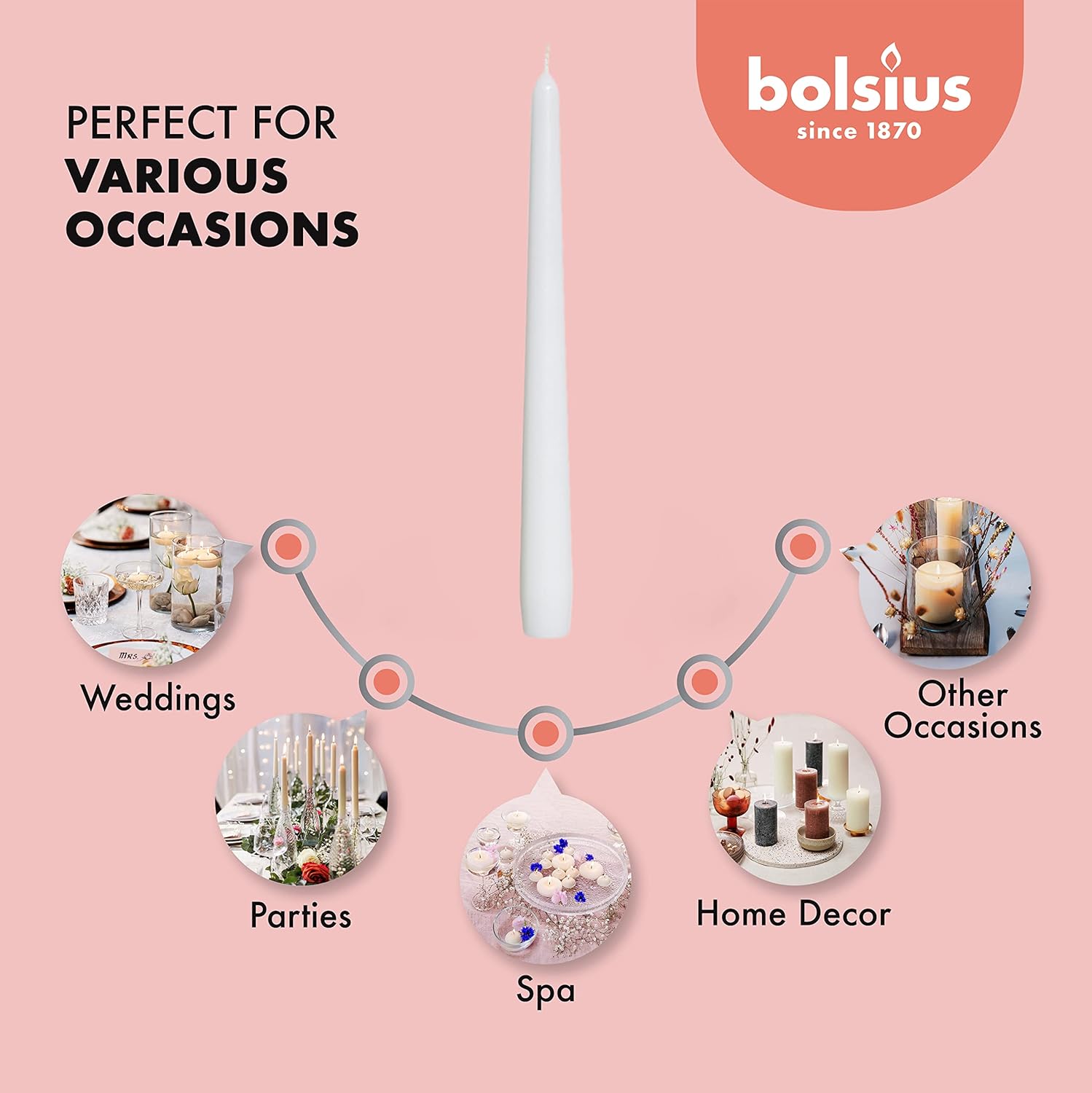 BOLSIUS 10 Inch Dinner Candles 10 Pack Smokeless Dripless Taper Candles