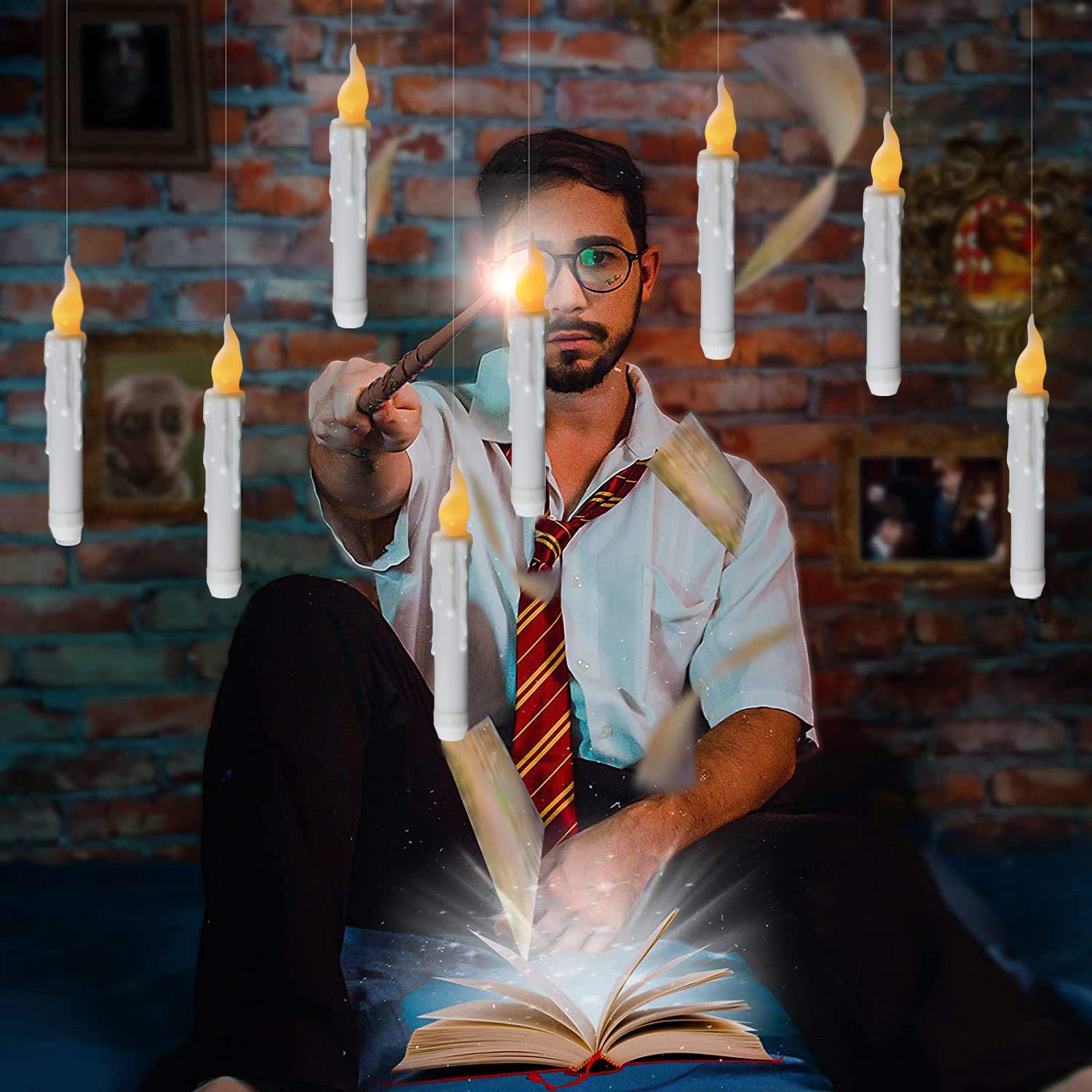 Magic Floating Candles with Wand 12PCS LED Halloween Decorations