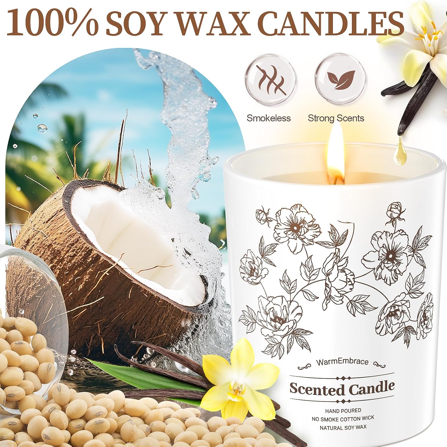 Vanilla Coconut Jar Candle 8 Oz Long Lasting 60 Hours
