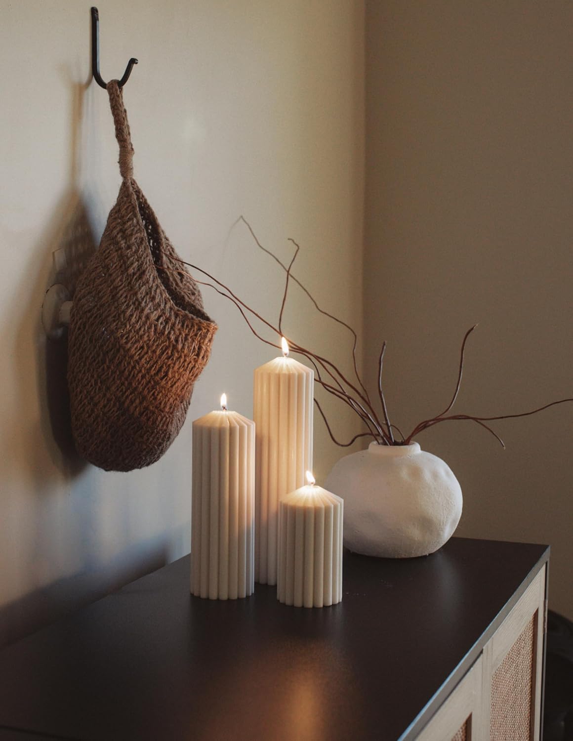 LAWA Ribbed Peak Pillar Candle - White