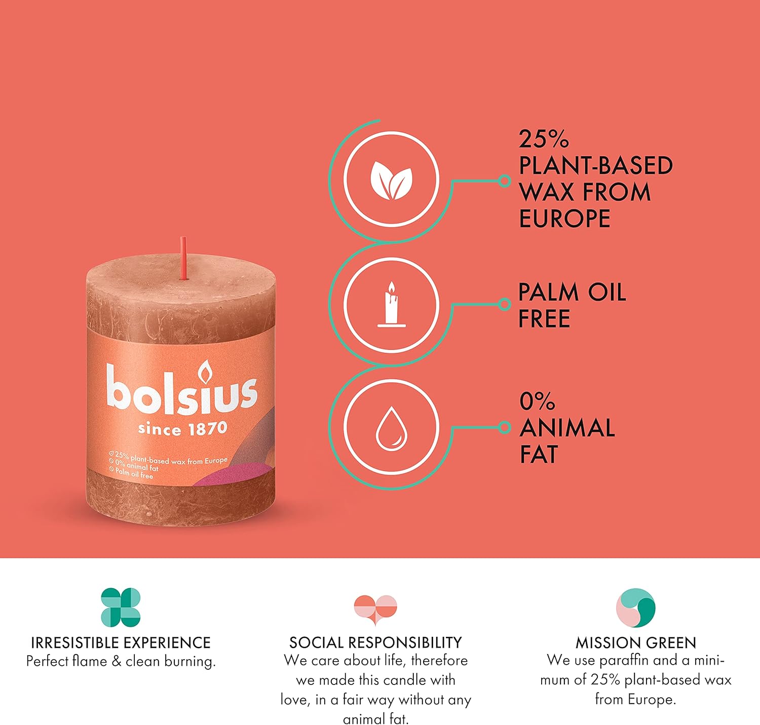 BOLSIUS 4 Pack Rusty Pink Pillar Candles
