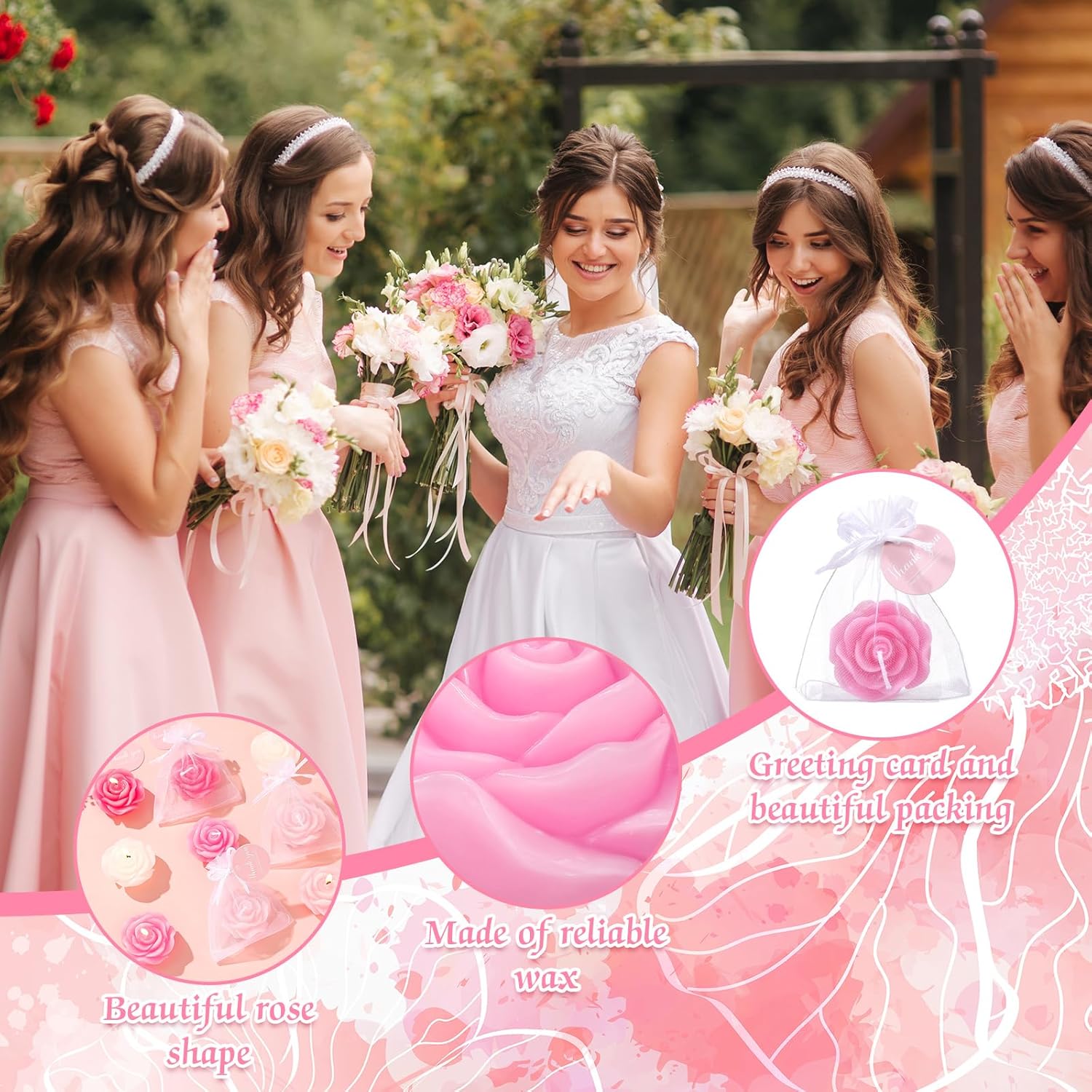 Treela 24 Pack Pink Rose Shaped Tealights for Wedding Favors
