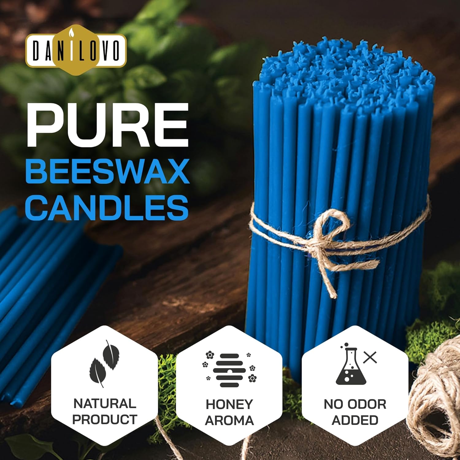 Danilovo Thin Taper Beeswax Candles - Honey Scented Pack of 50