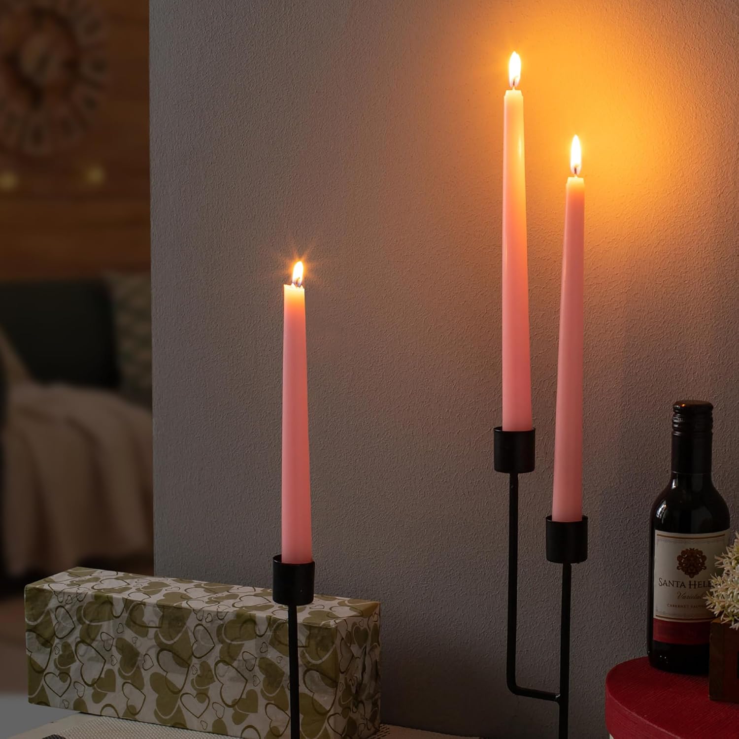 12 Pack Pink Taper Candles - 10 Inch Dripless Smokeless Unscented
