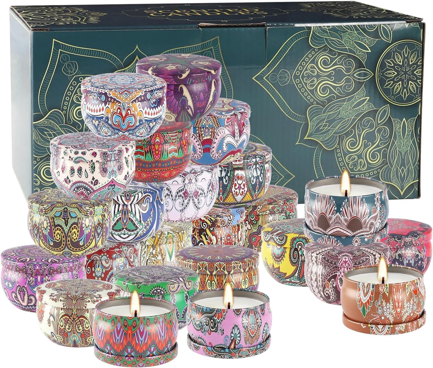 24 Scented Candles Gift Set Soy Wax Jar Candles