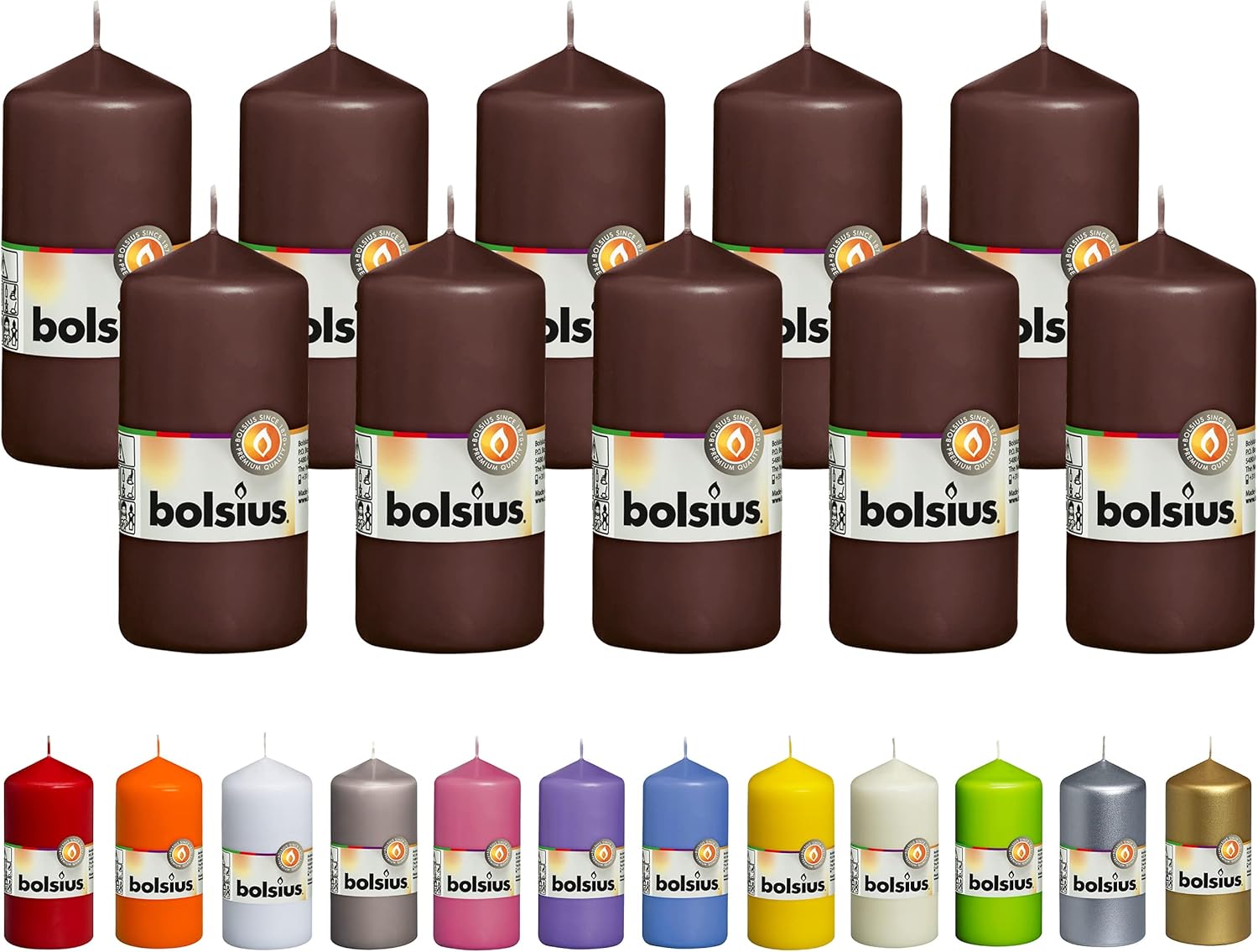 BOLSIUS 10 Unscented Maroon Pillar Candles - 33 Hours Burn Time