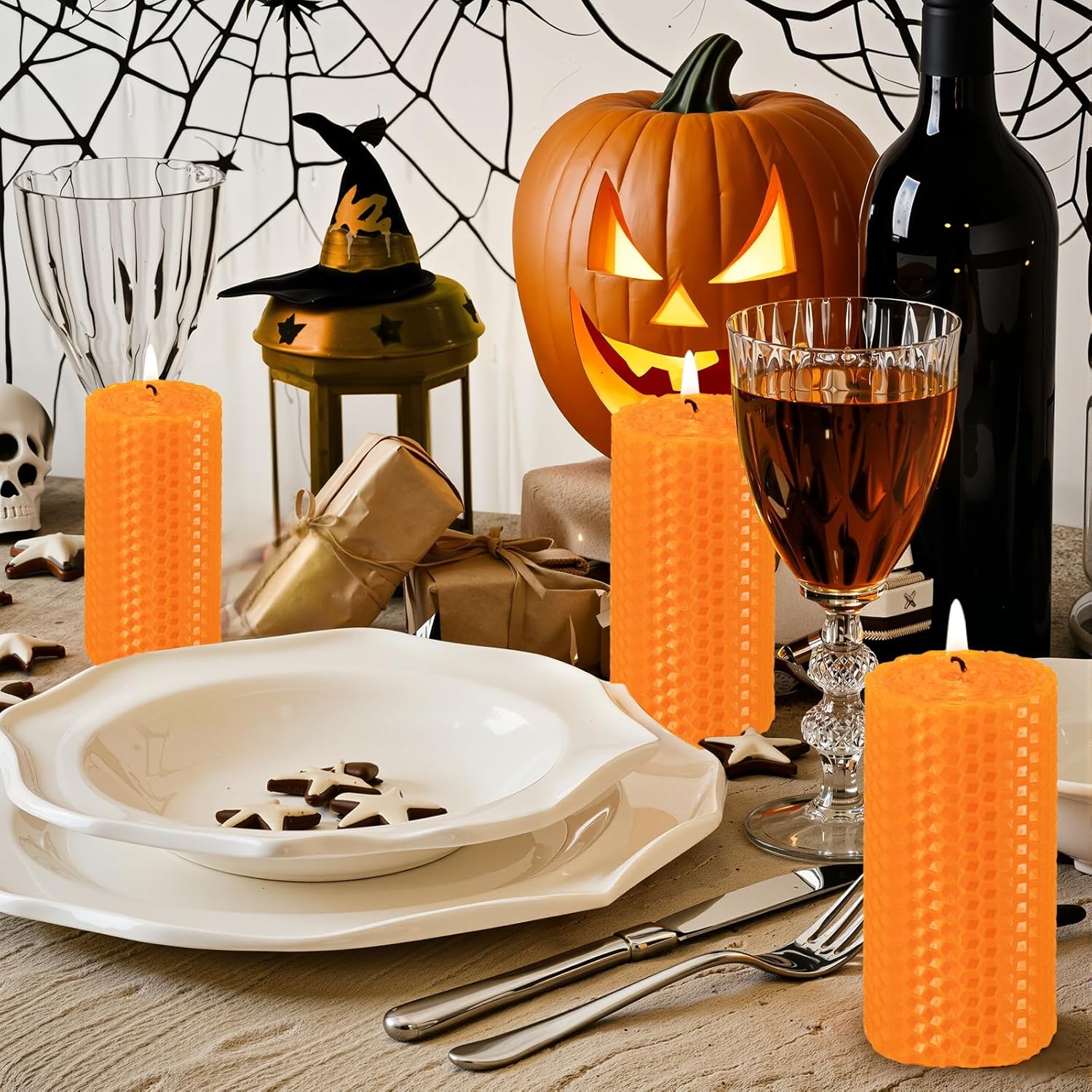 KONNI Beeswax Pillar Candles Set of 3 2x4 Inch Unscented