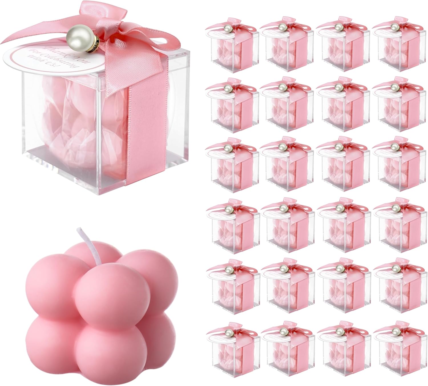 ACITHGL 30 Pack Bubble Candle Favors with Ribbons and Thank You Cards