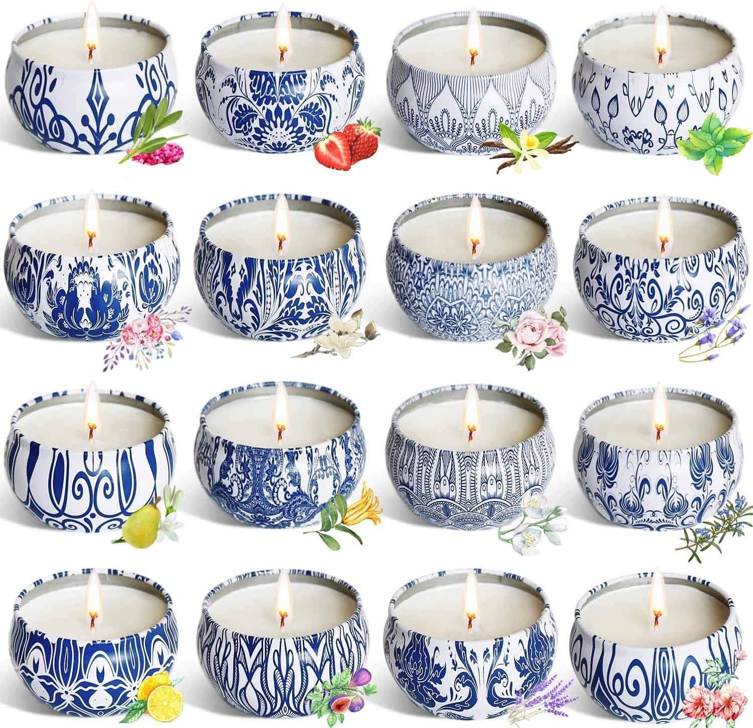 JHENG Set of 16 Soy Wax Aromatherapy Candles with Lid