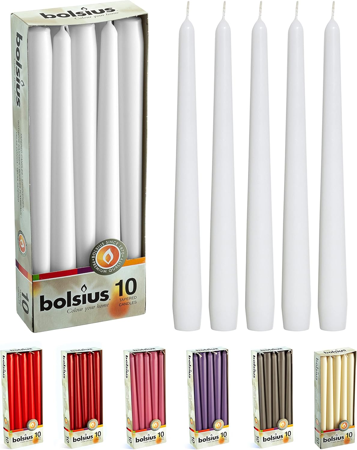 BOLSIUS 10 Inch Dinner Candles 10 Pack Smokeless Dripless Taper Candles