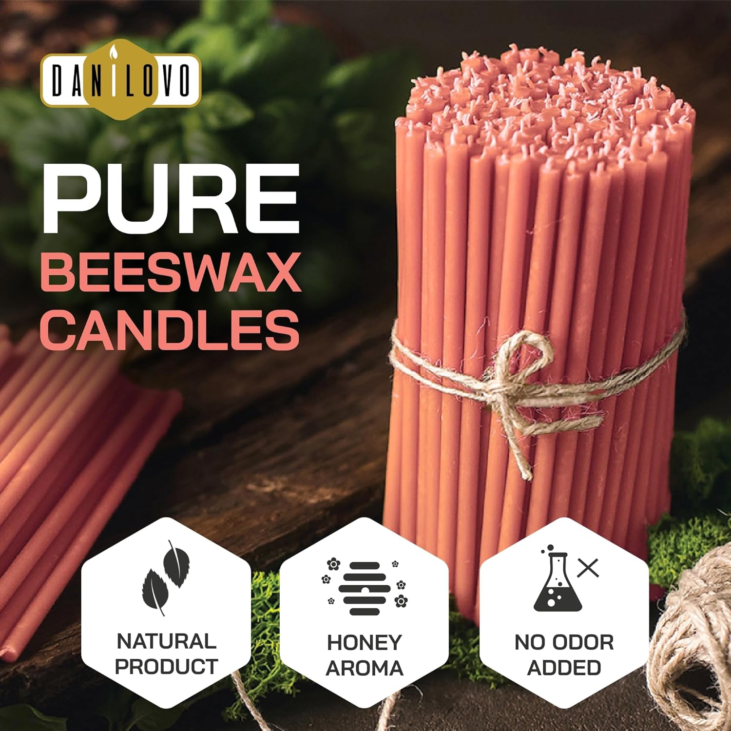 Danilovo Taper Beeswax Candles - Honey Scented Decorative Pack of 50