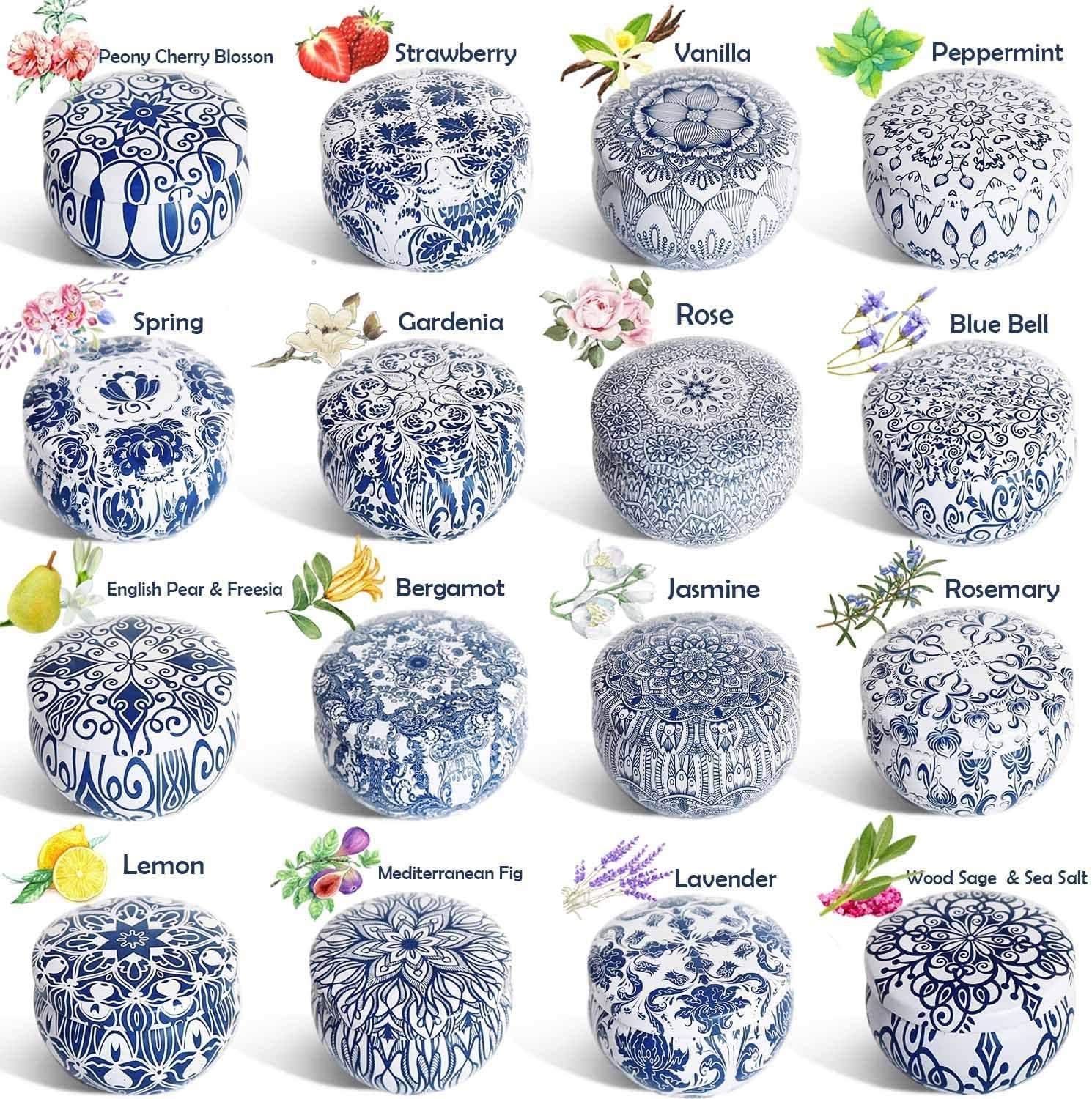JHENG Set of 16 Soy Wax Aromatherapy Candles with Lid