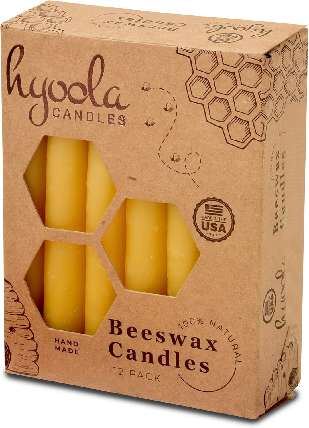 Hyoola Beeswax Tree Candles 12 Pack - Handmade in USA - Yellow