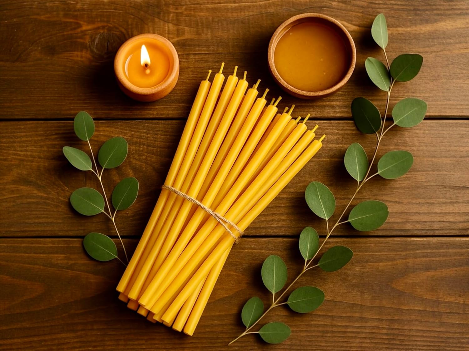 Votprof 50 All Natural Beeswax Taper Candles - Tall Unscented Dripless Smokeless Slow Burning