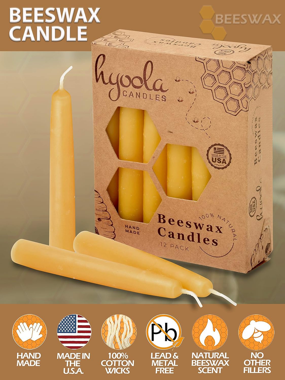 Hyoola Beeswax Tree Candles 12 Pack - Handmade in USA - Yellow