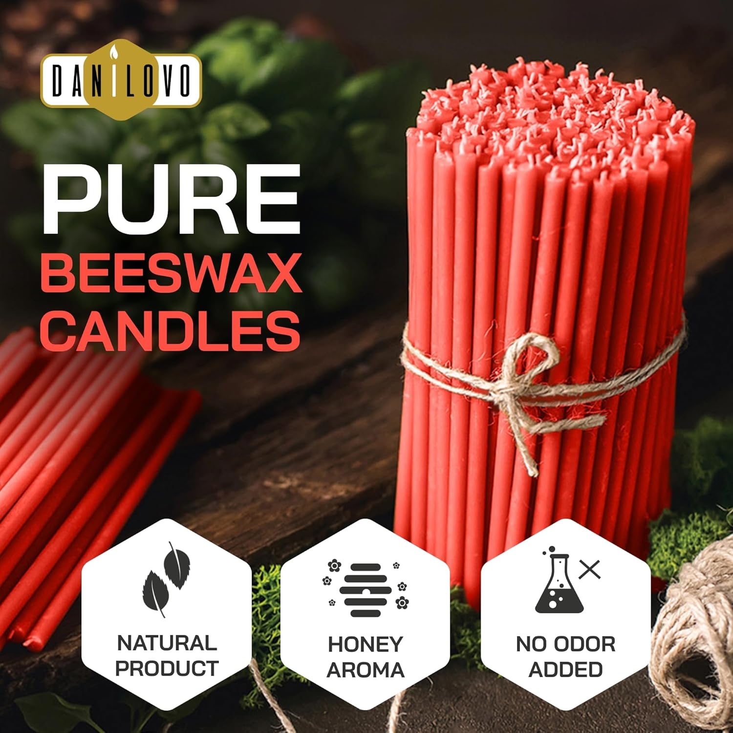 Danilovo Honey-Scented Beeswax Taper Candles - Pack of 50