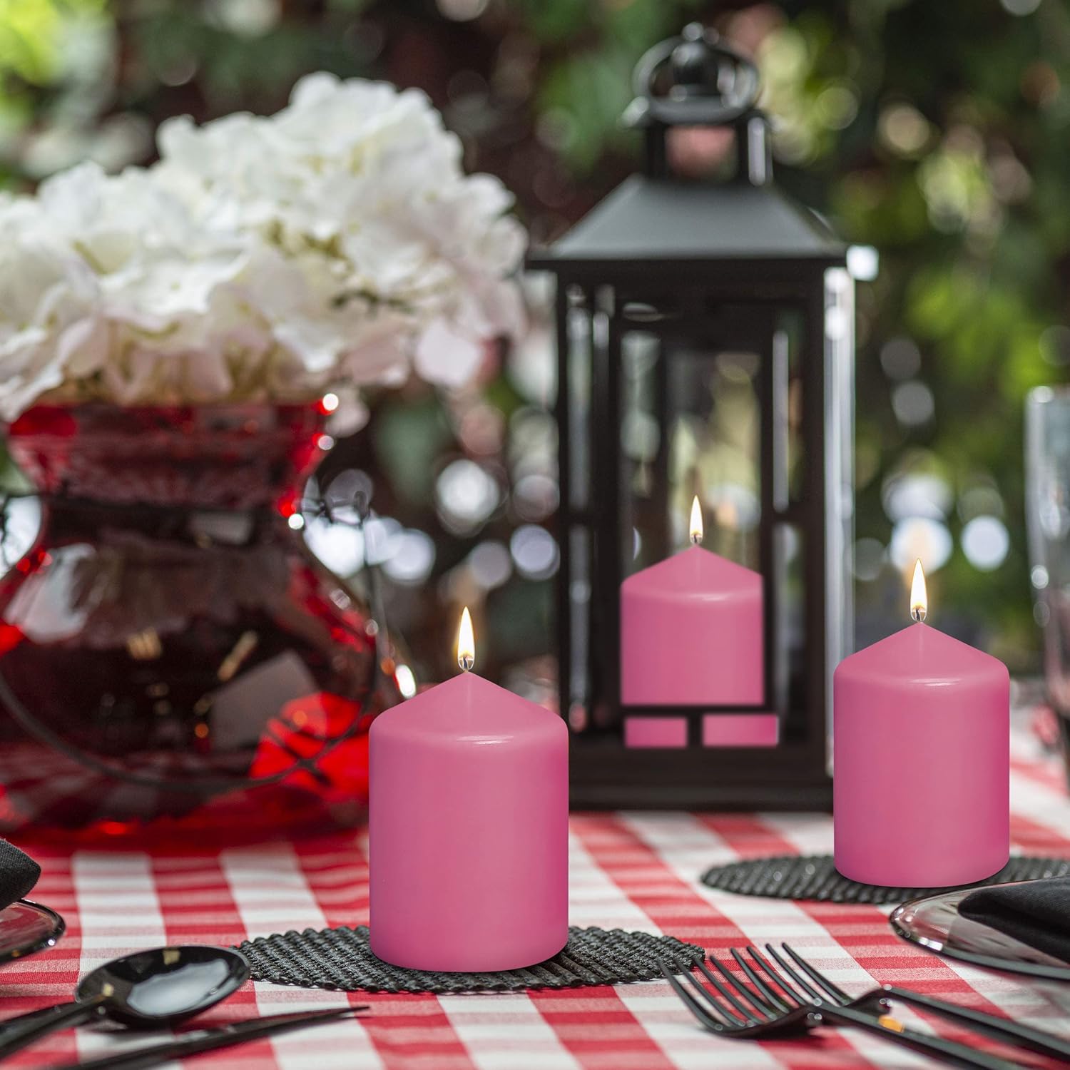 BOLSIUS 10 Pink Pillar Candles - 17 Hour Burn Time