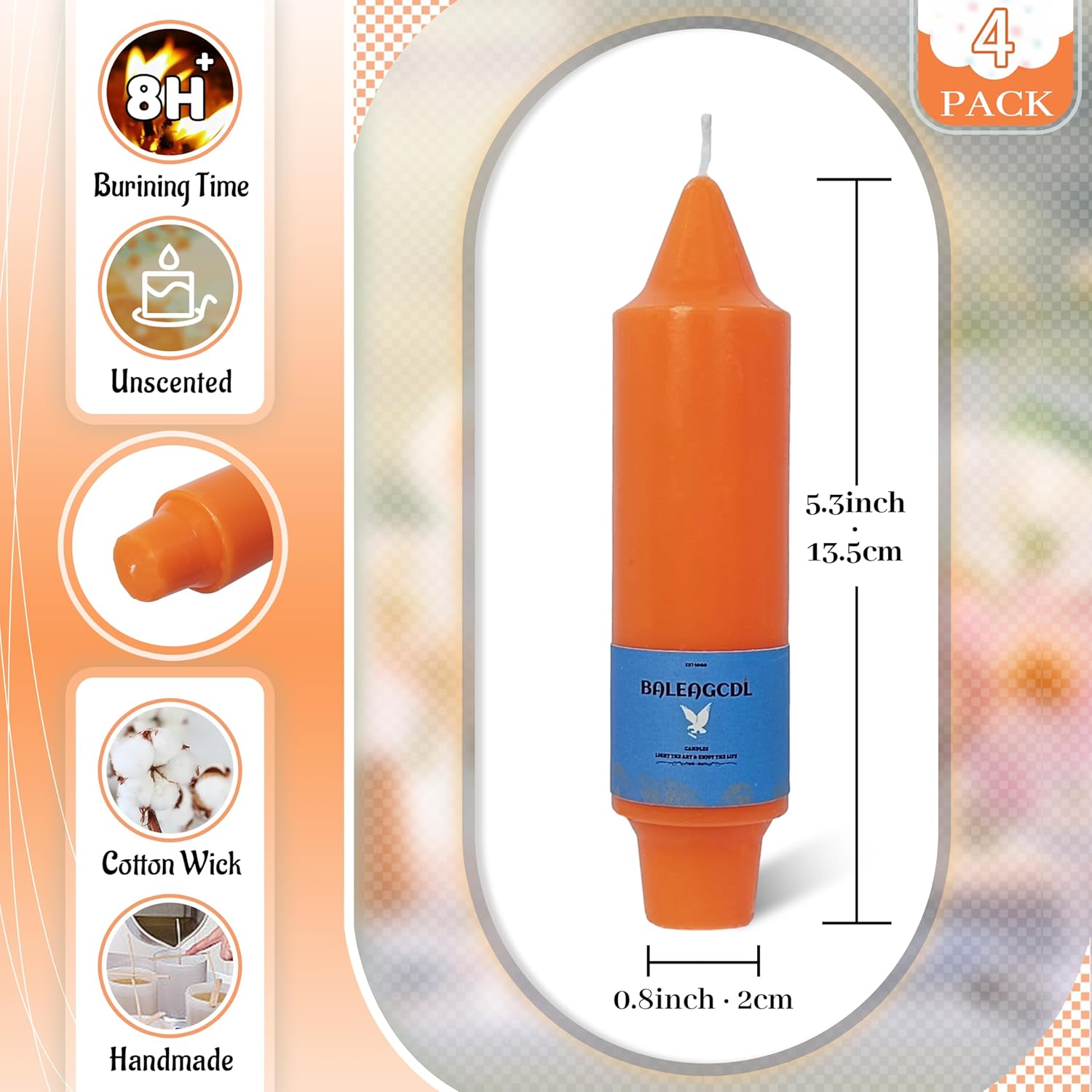 Flammul Handmade Orange Taper Candles Set of 4