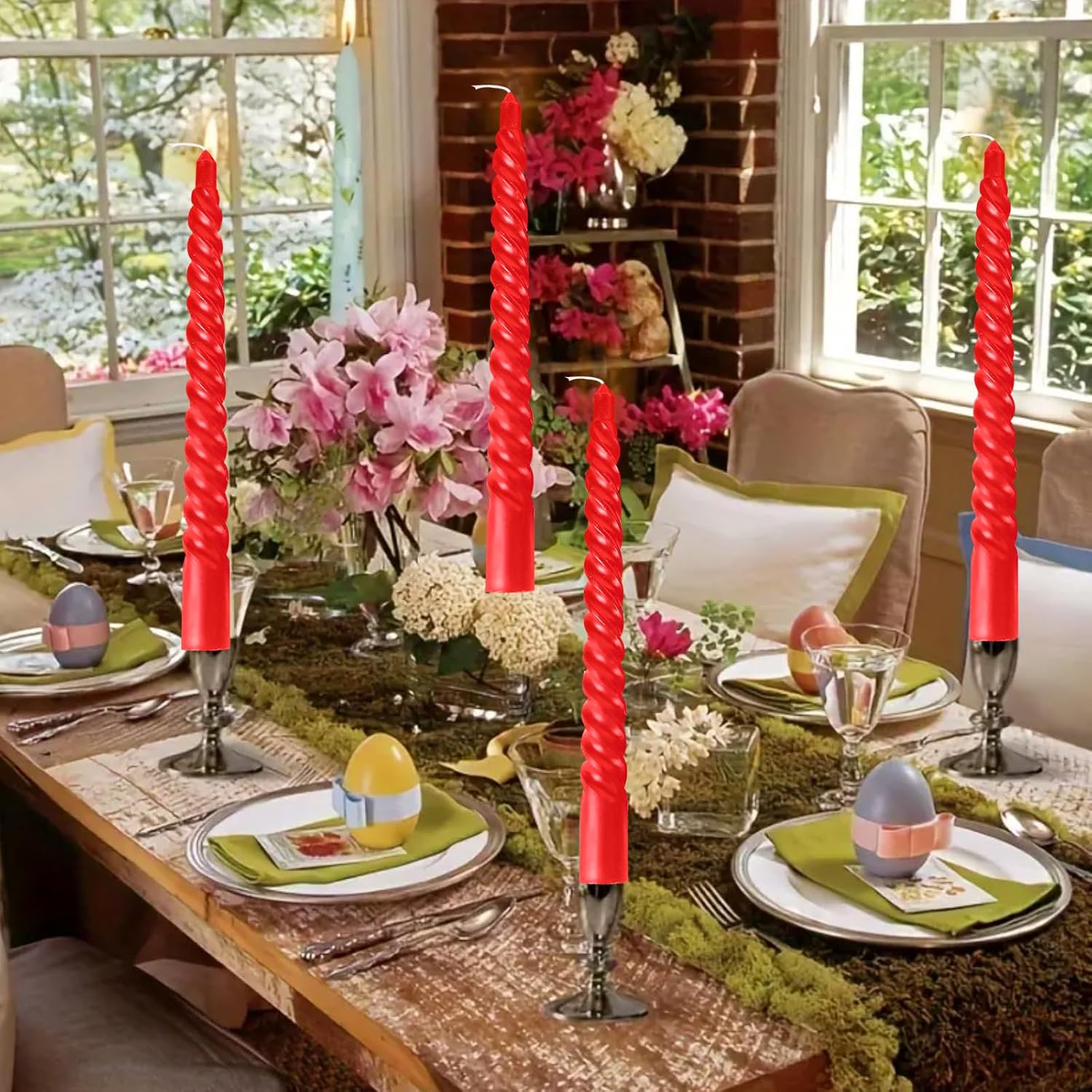 Red Taper Spiral Candles 8 Inch Set of 4