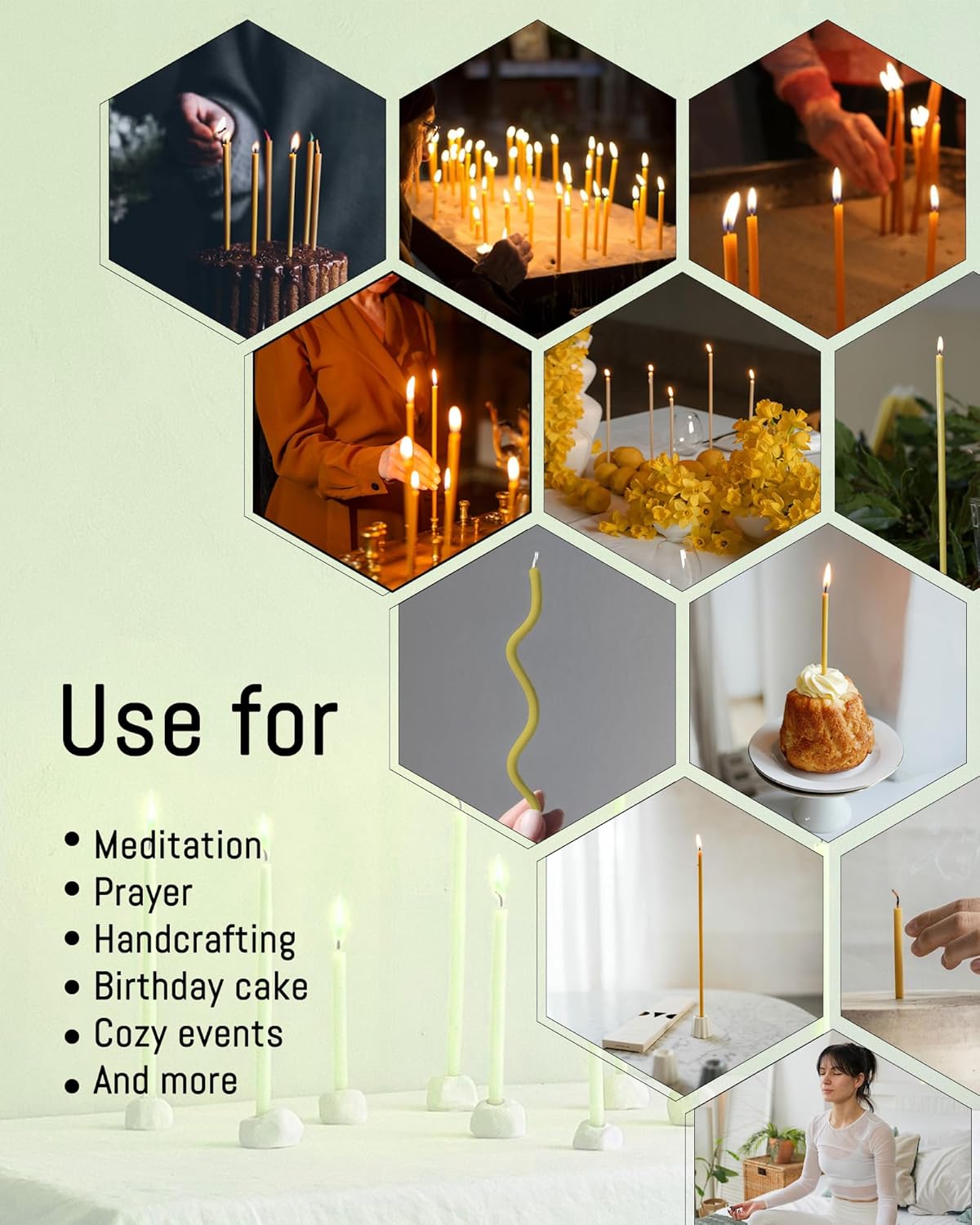 Viyffo 63 Inch Beeswax Taper Candles Set of 50