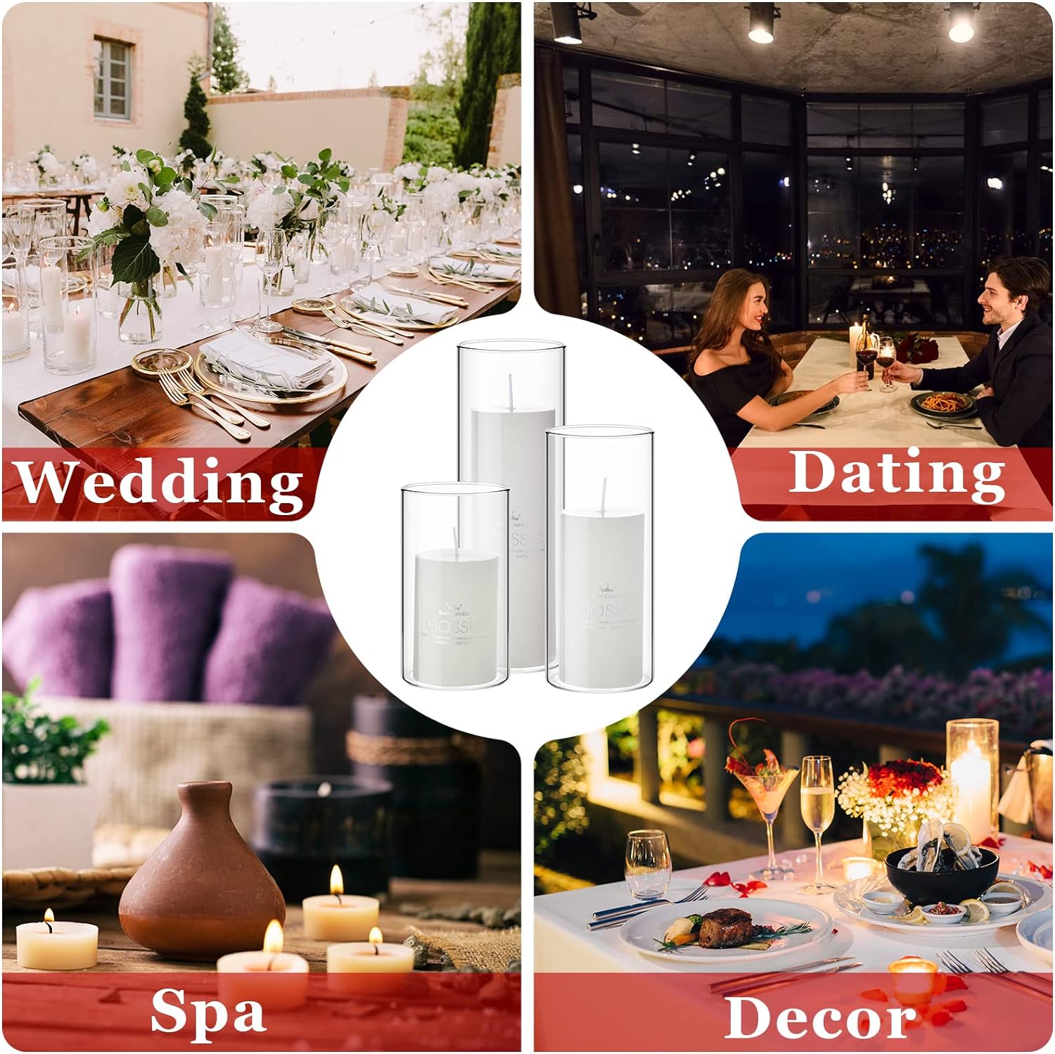 Shihanee 60 Pcs Pillar Candles and Clear Glass Vases Set