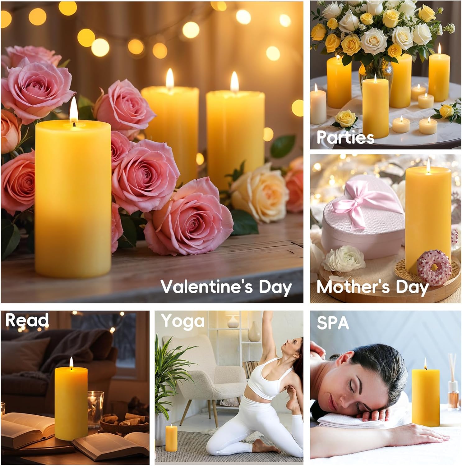 Natural Beeswax Pillar Candles - 95 Hours Long Burn Dripless Smokeless Unscented Organic