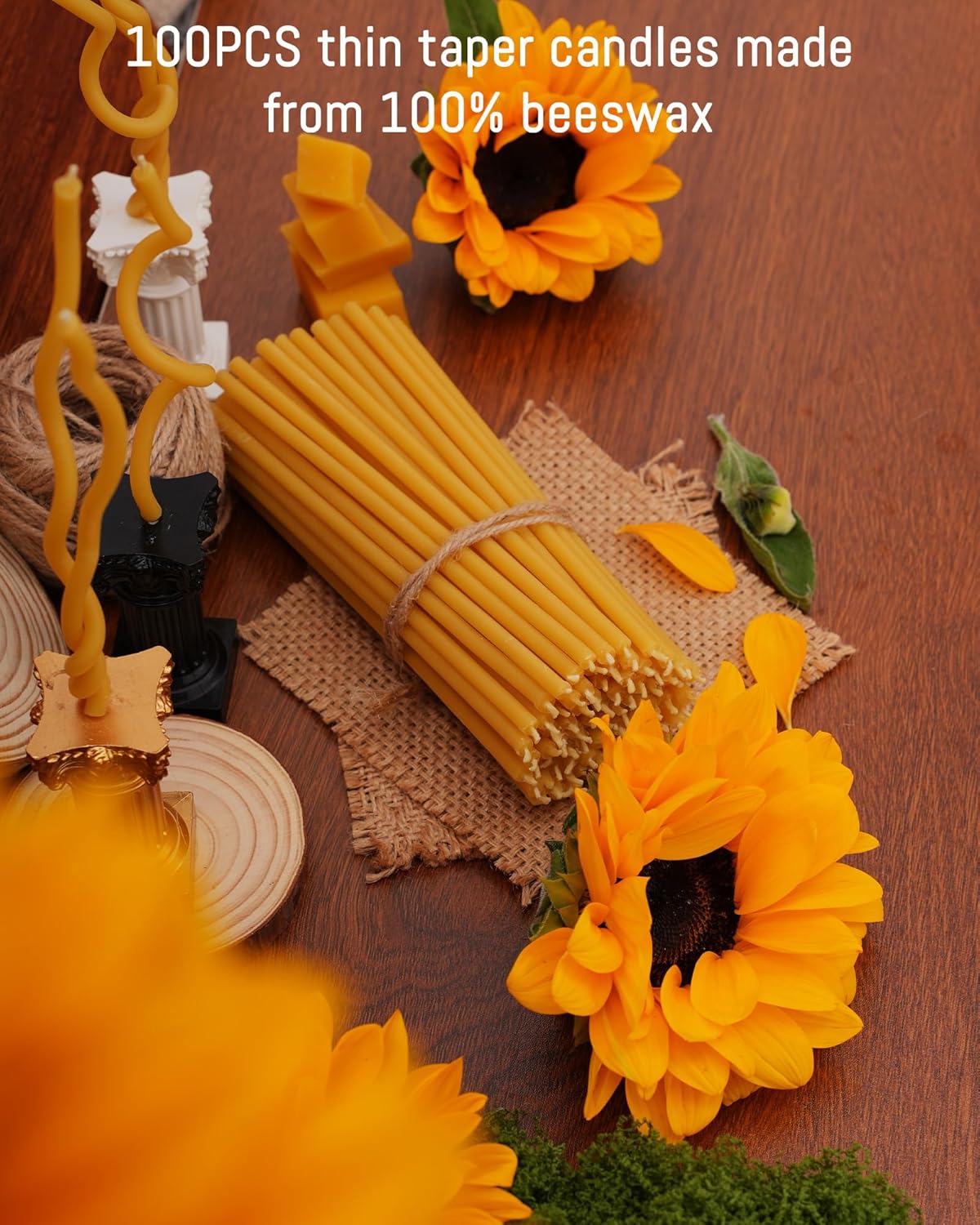 Viyffo 63 Inch Beeswax Taper Candles Set of 50
