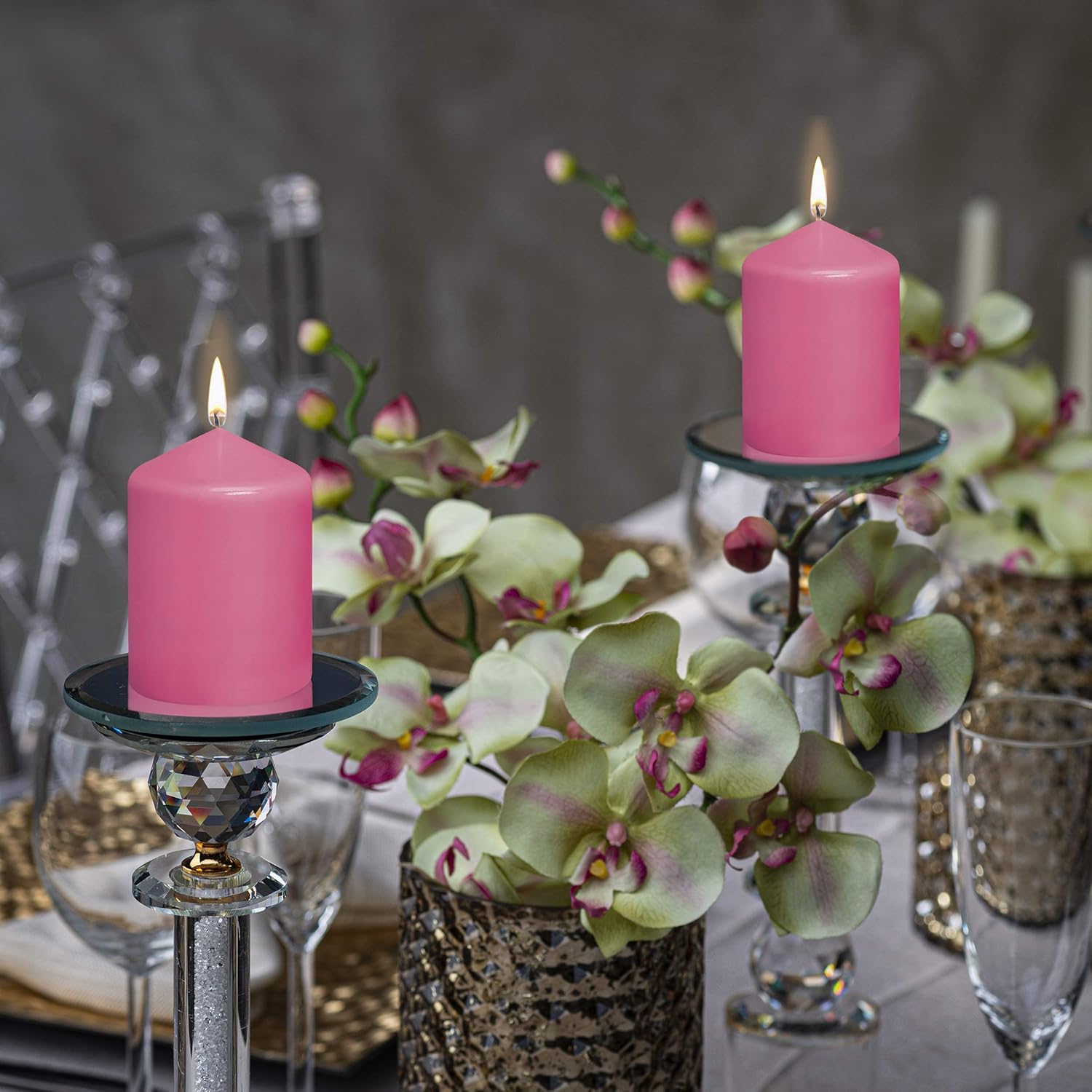BOLSIUS 10 Pink Pillar Candles - 17 Hour Burn Time