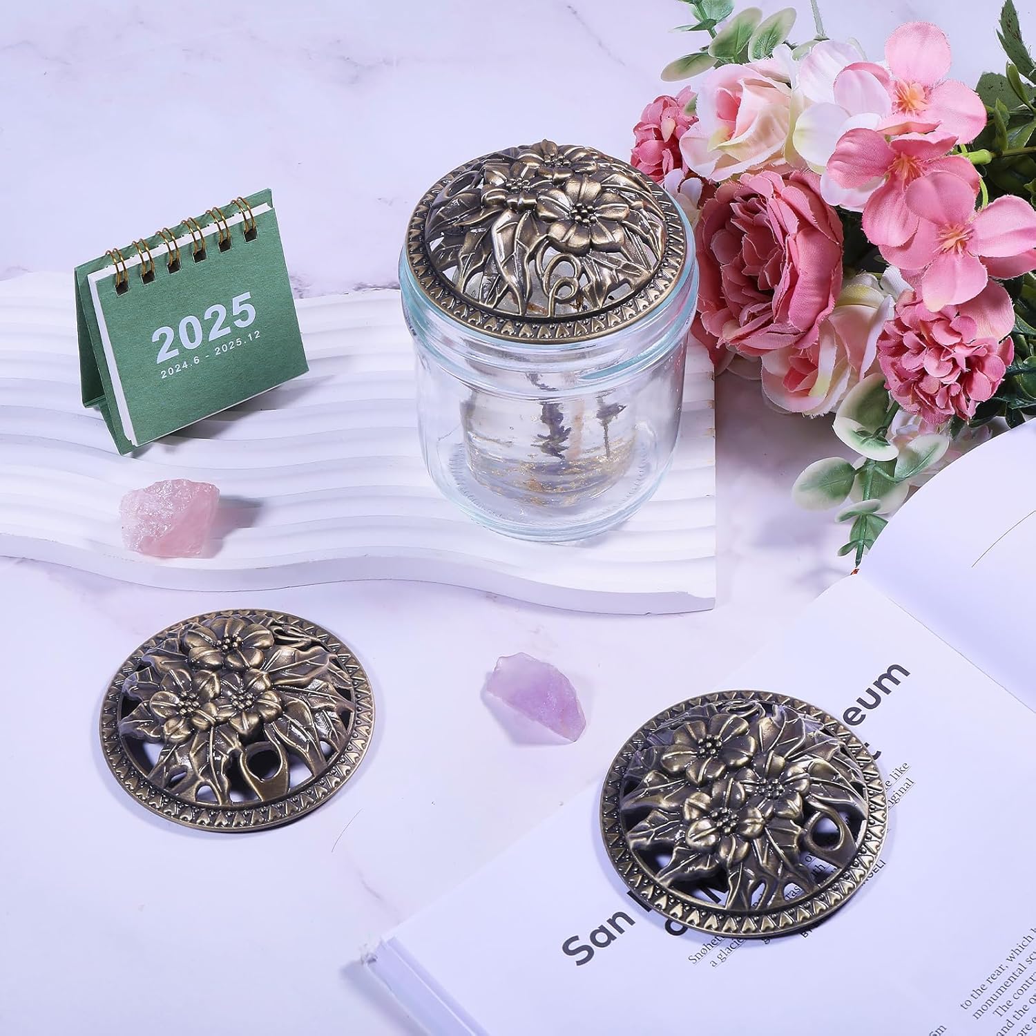 Globleland 3Pcs 3Inch Flower Candle Covers for Jar Candles