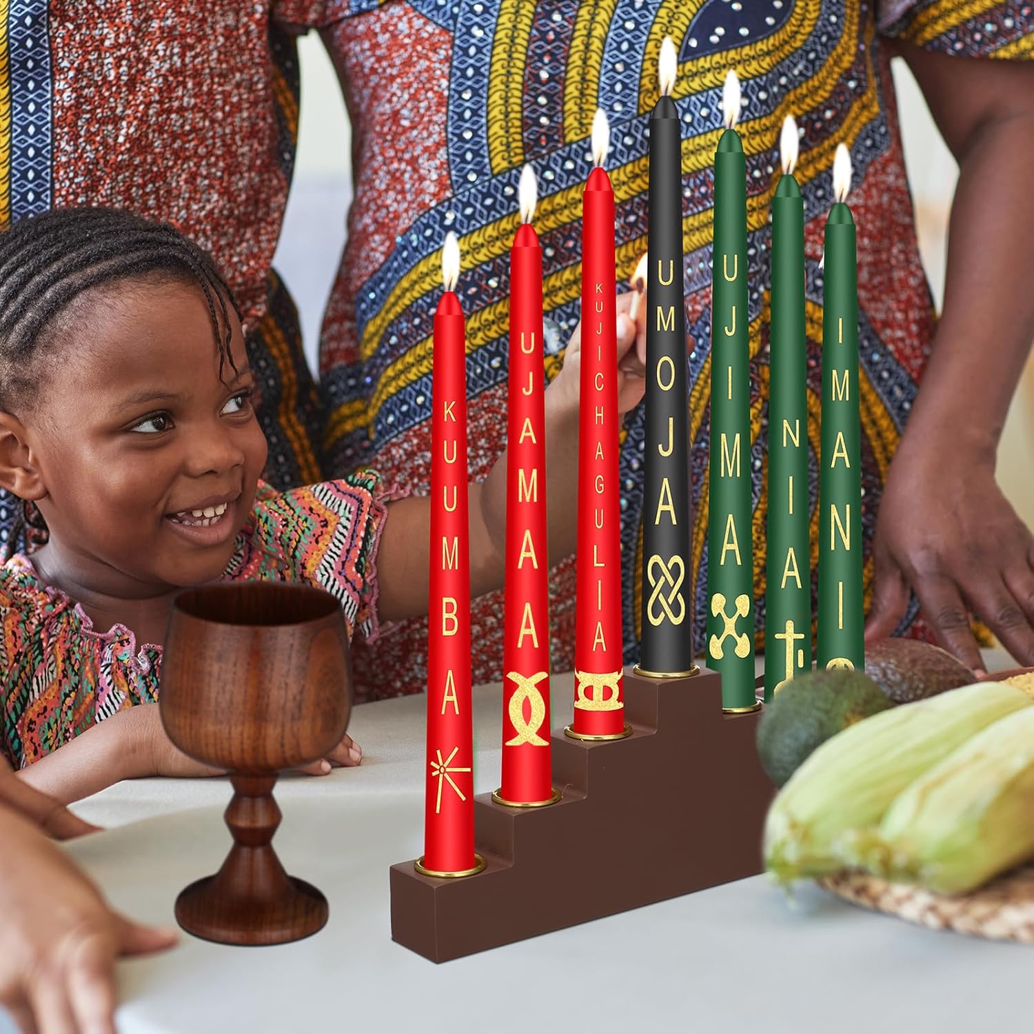 7 Pcs Kwanzaa Kinara Taper Candles Set with Holder and Unity Cup