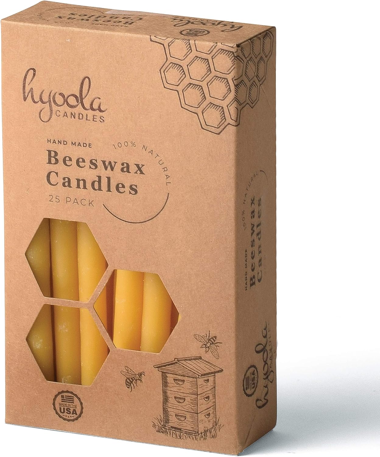 Hyoola Natural Beeswax Taper Candles 25 Pack