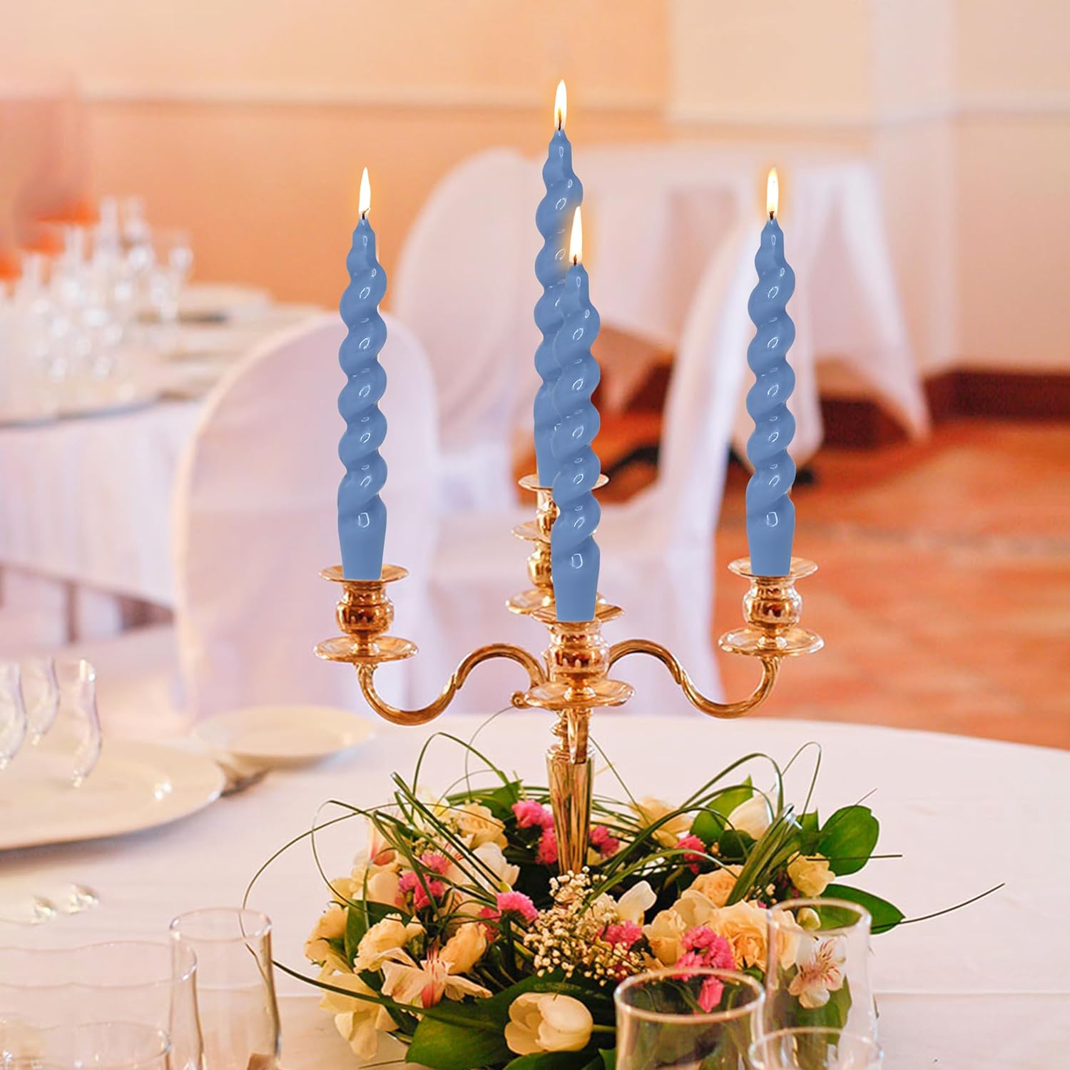 75 Inch Spiral Taper Candles Set of 4 Dark Blue