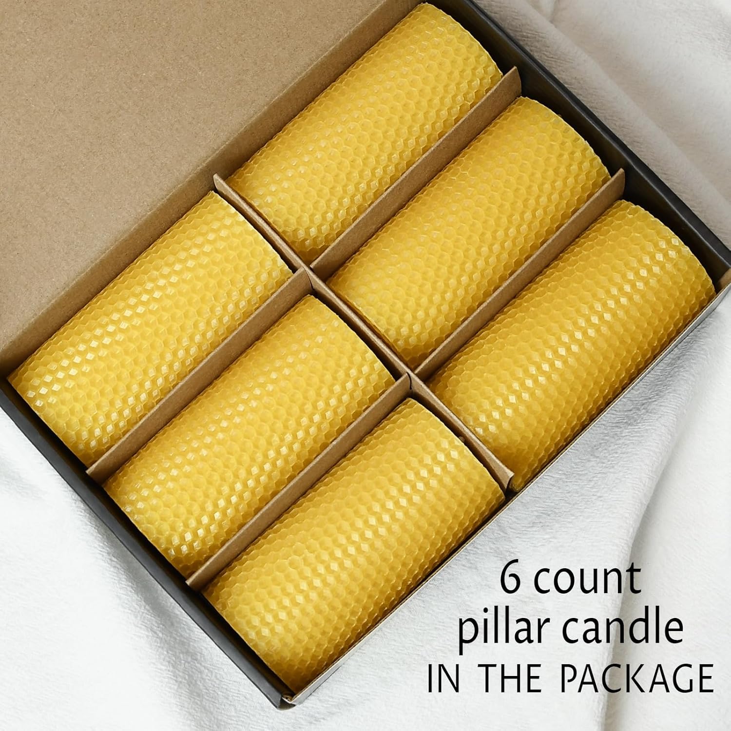 TELOSMA Drippless Beeswax Pillar Candles Set of 6 Yellow