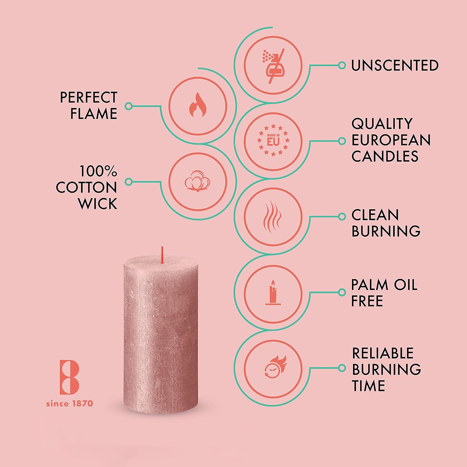 BOLSIUS Pink Shimmer Metallic Pillar Candles 4 Pack