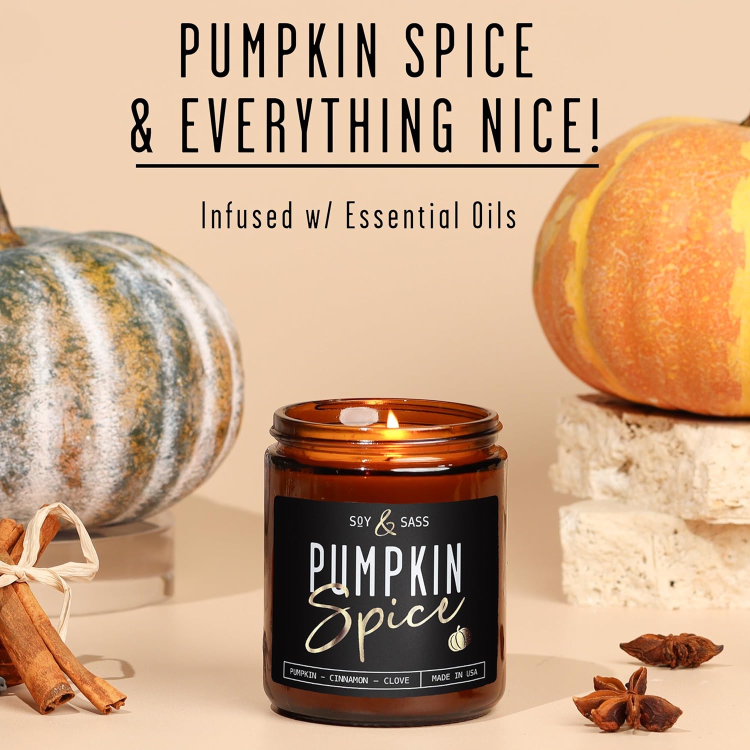 Pumpkin Spice Candle - 9oz Soy Jar Fall Home Decor
