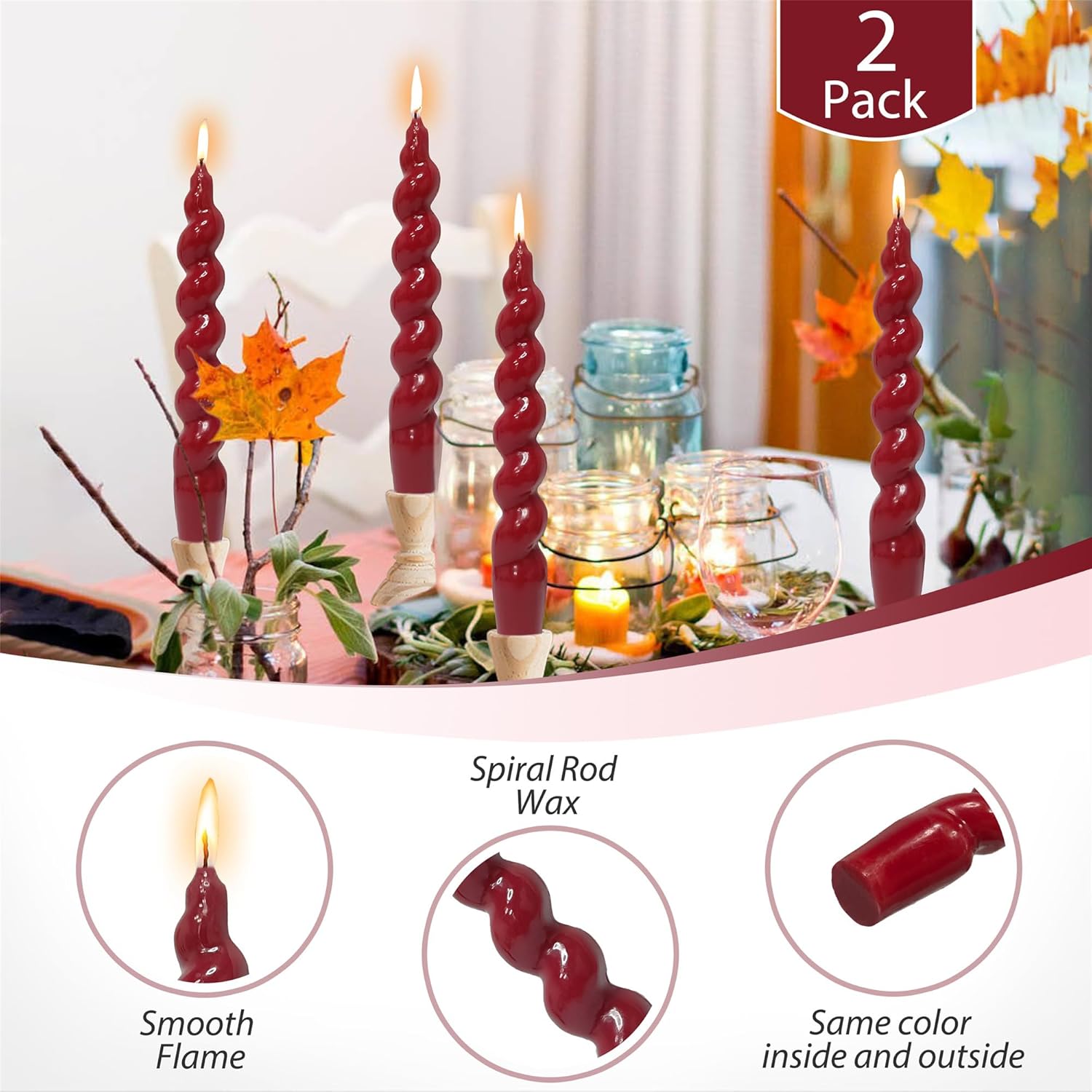 Gedengni 7 Inches Spiral Taper Candles Red Candlesticks for Holiday Wedding Party