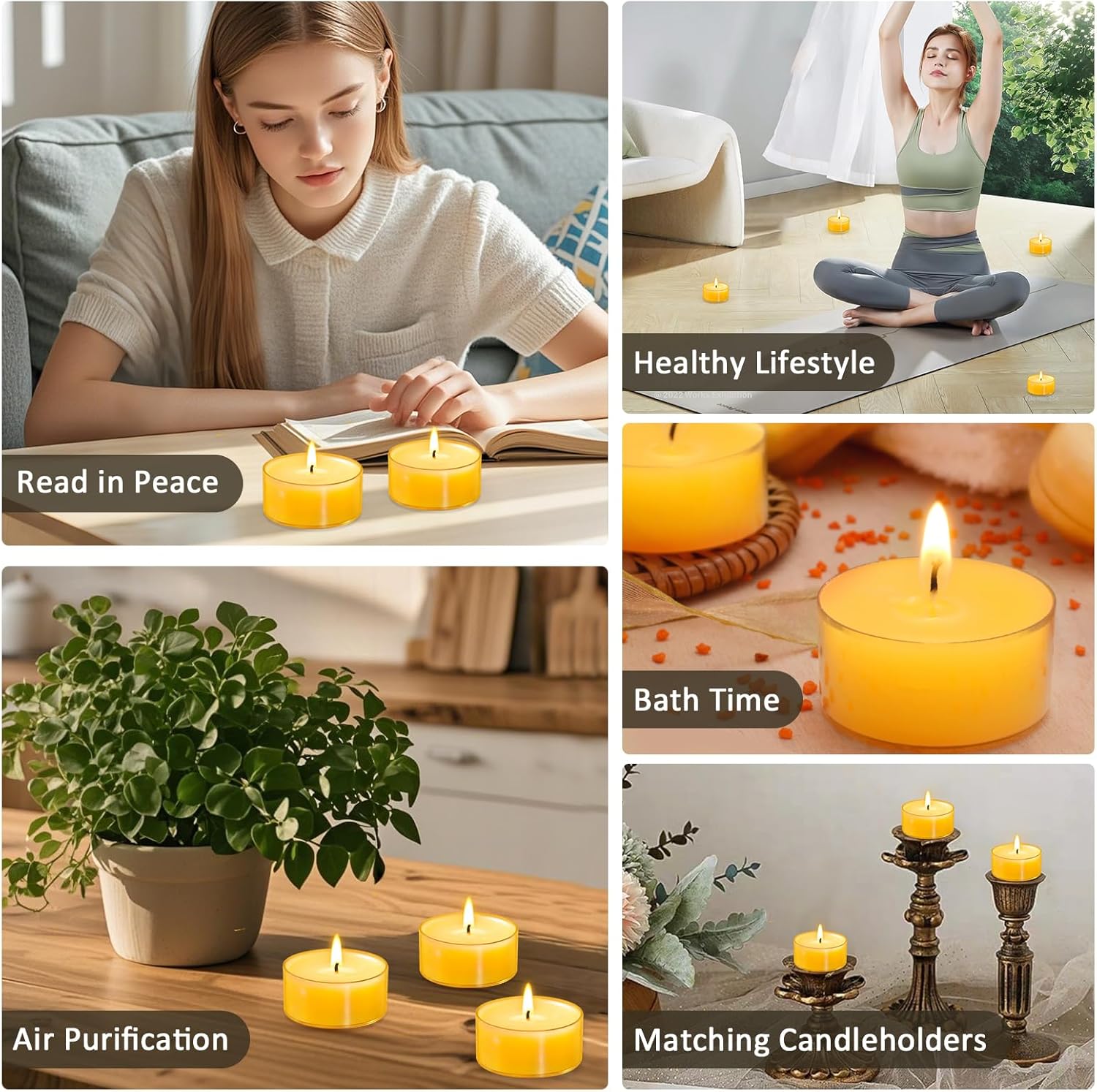 60 Pack Beeswax Tealight Candles 4-Hour Clean Burn Smokeless Eco-Friendly