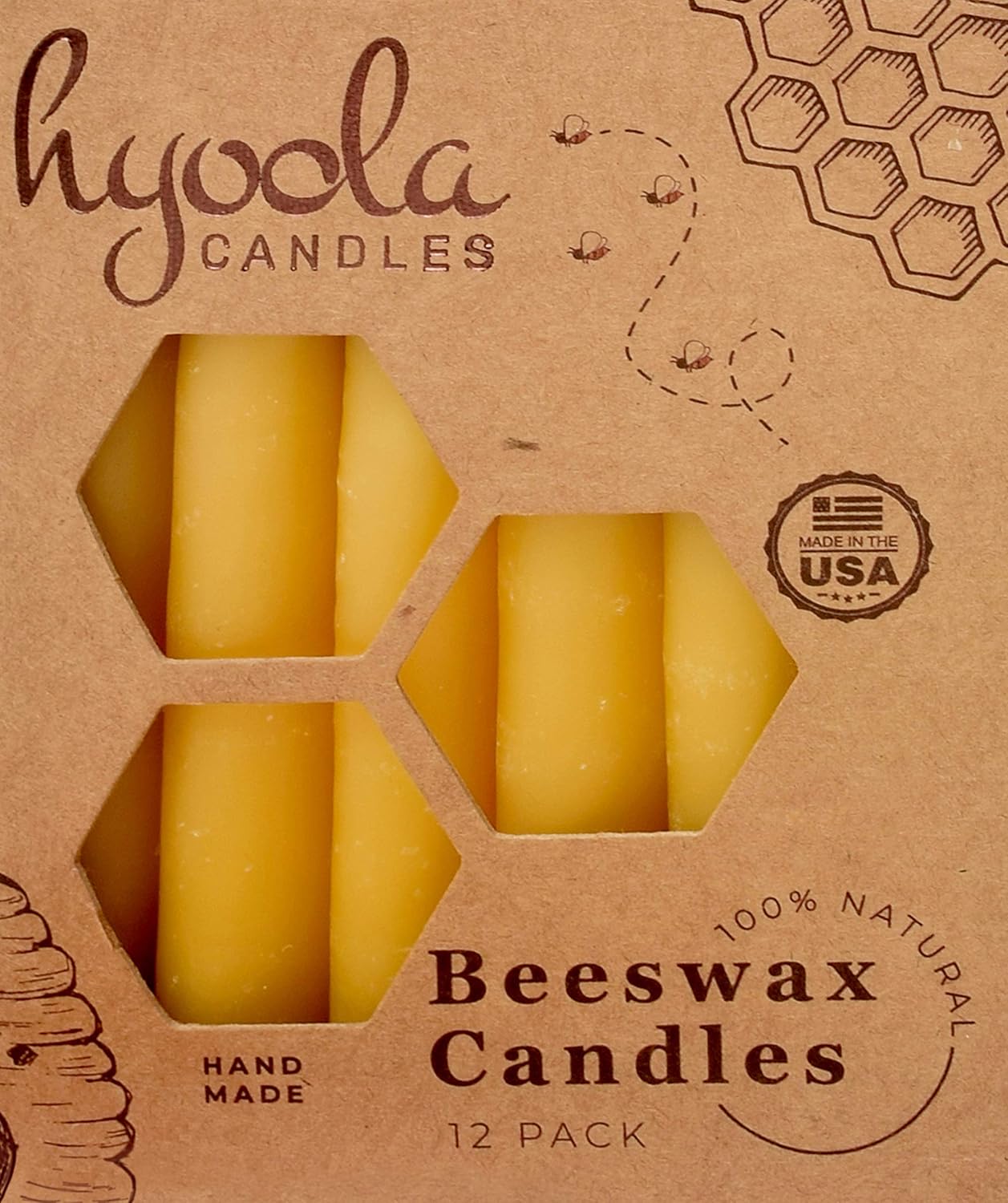 Hyoola Beeswax Tree Candles 12 Pack - Handmade in USA - Yellow