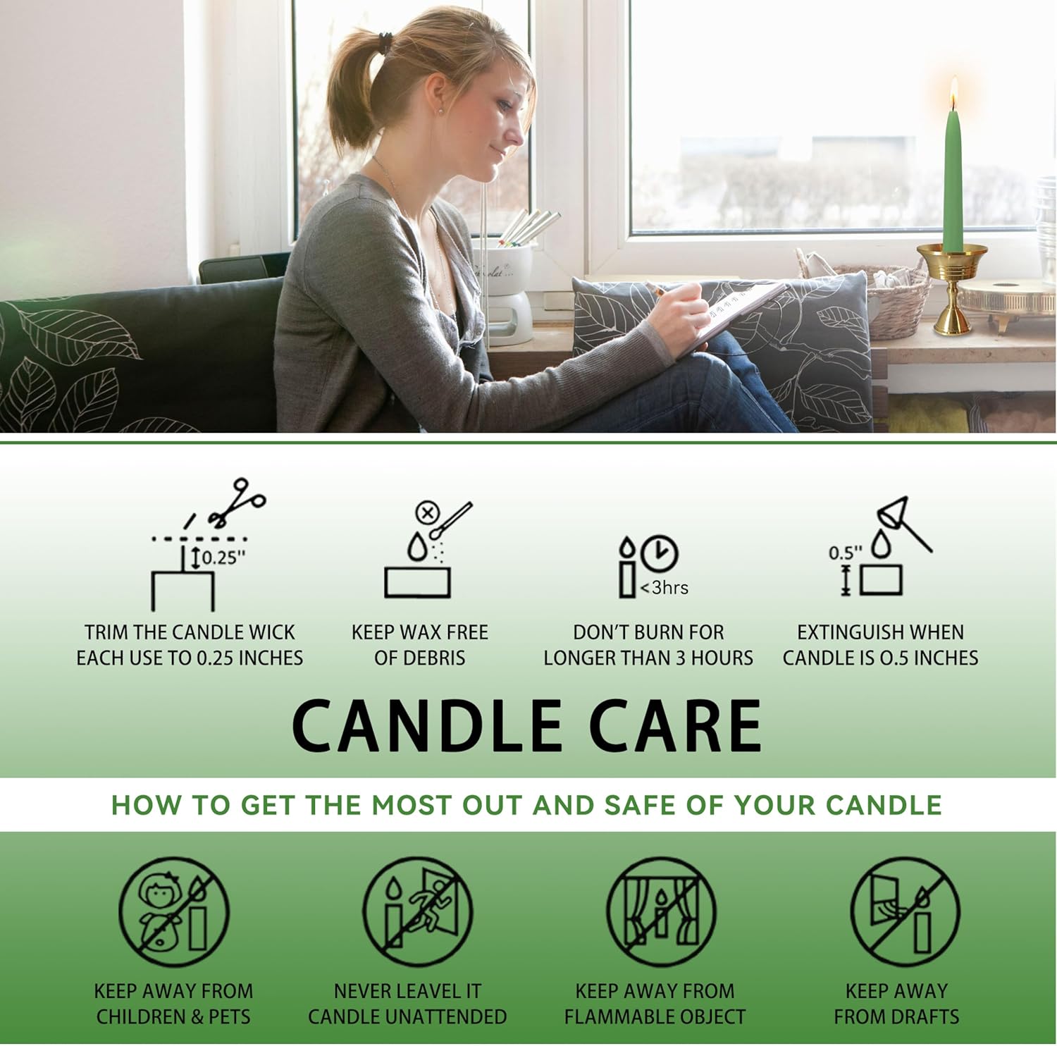 20 Min Sage Green Meditation Candles - 30 Pack with Holder and Wax Dots