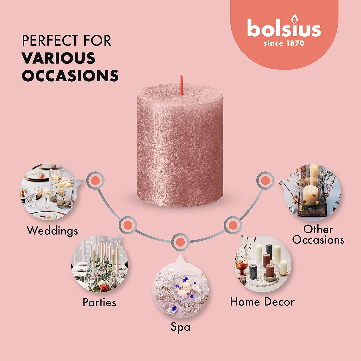 BOLSIUS Pink Shimmer Metallic Pillar Candles 4 Pack 1
