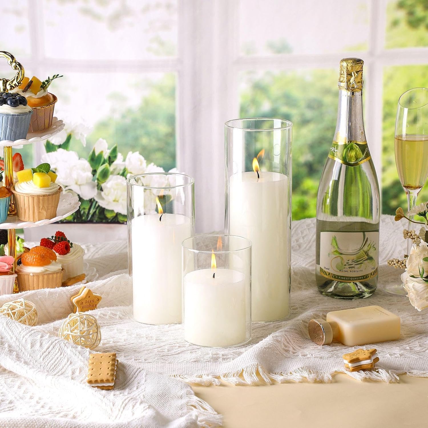Shihanee 36 Pcs Pillar Candles and Glass Vases for Wedding Centerpieces