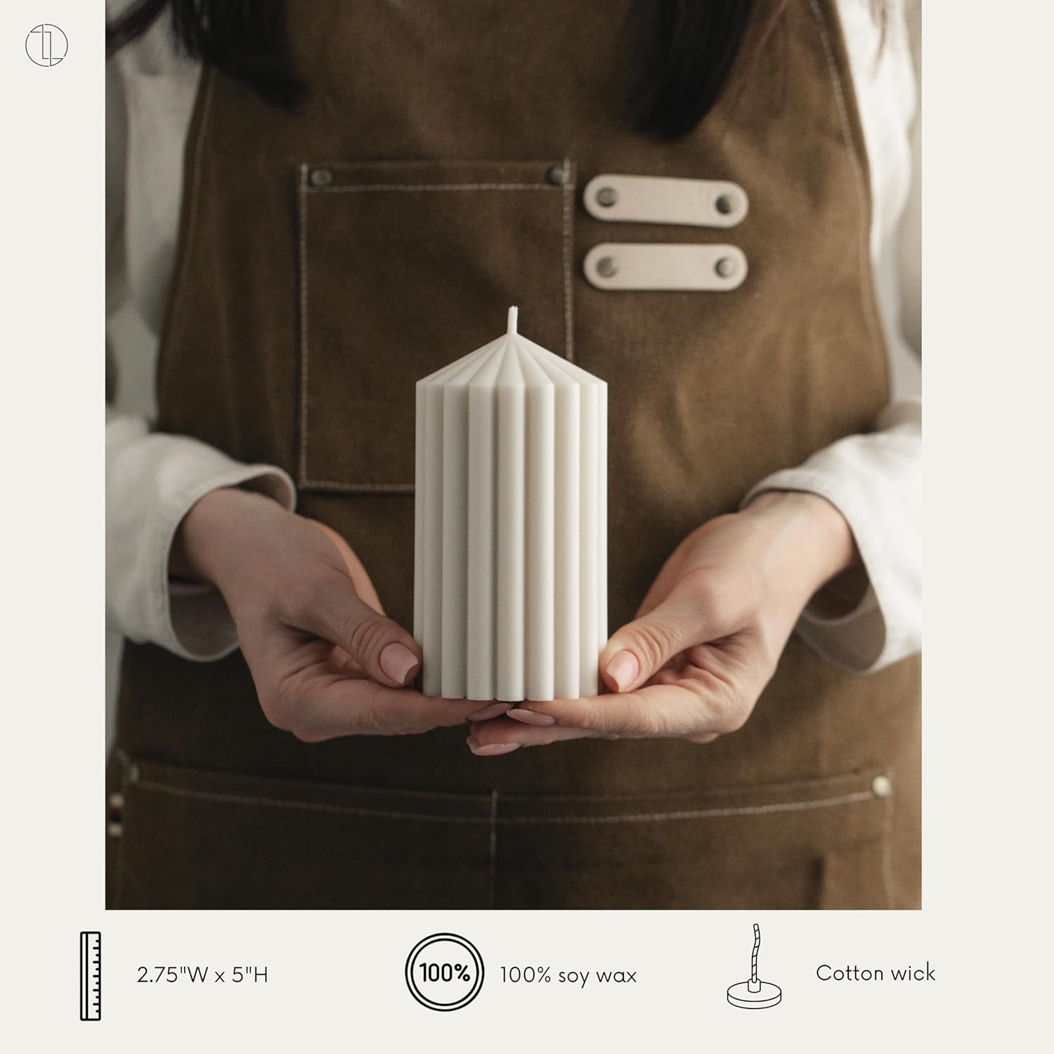 LAWA Ribbed Peak Pillar Candle - White